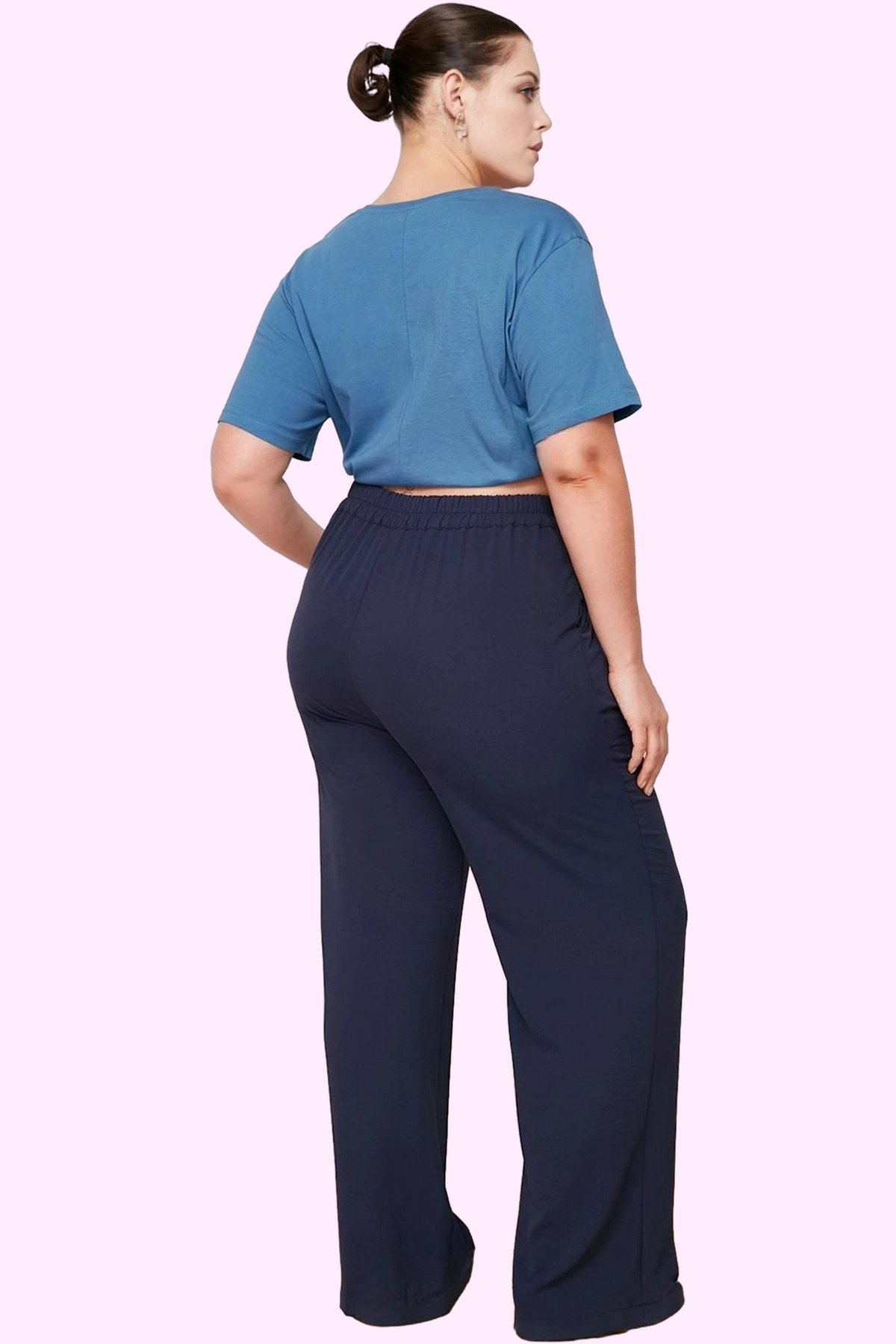 Kadın Moda Yüksek Bel Geniş Paça Dokuma Pantolon Fermuarlı Casual Günlük Yazlık Kullanım