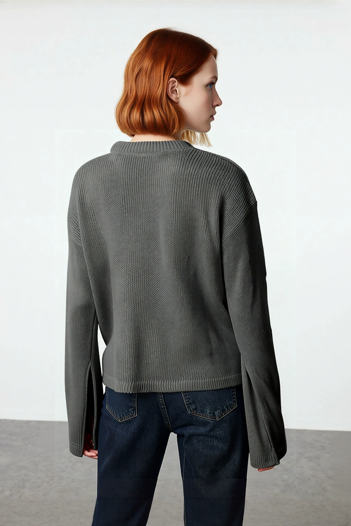 Kadın Oversize Triko Kazak Geniş İspanyol Kol Bisiklet Yaka Düz Dokulu Kışlık Basic Model Kaliteli
