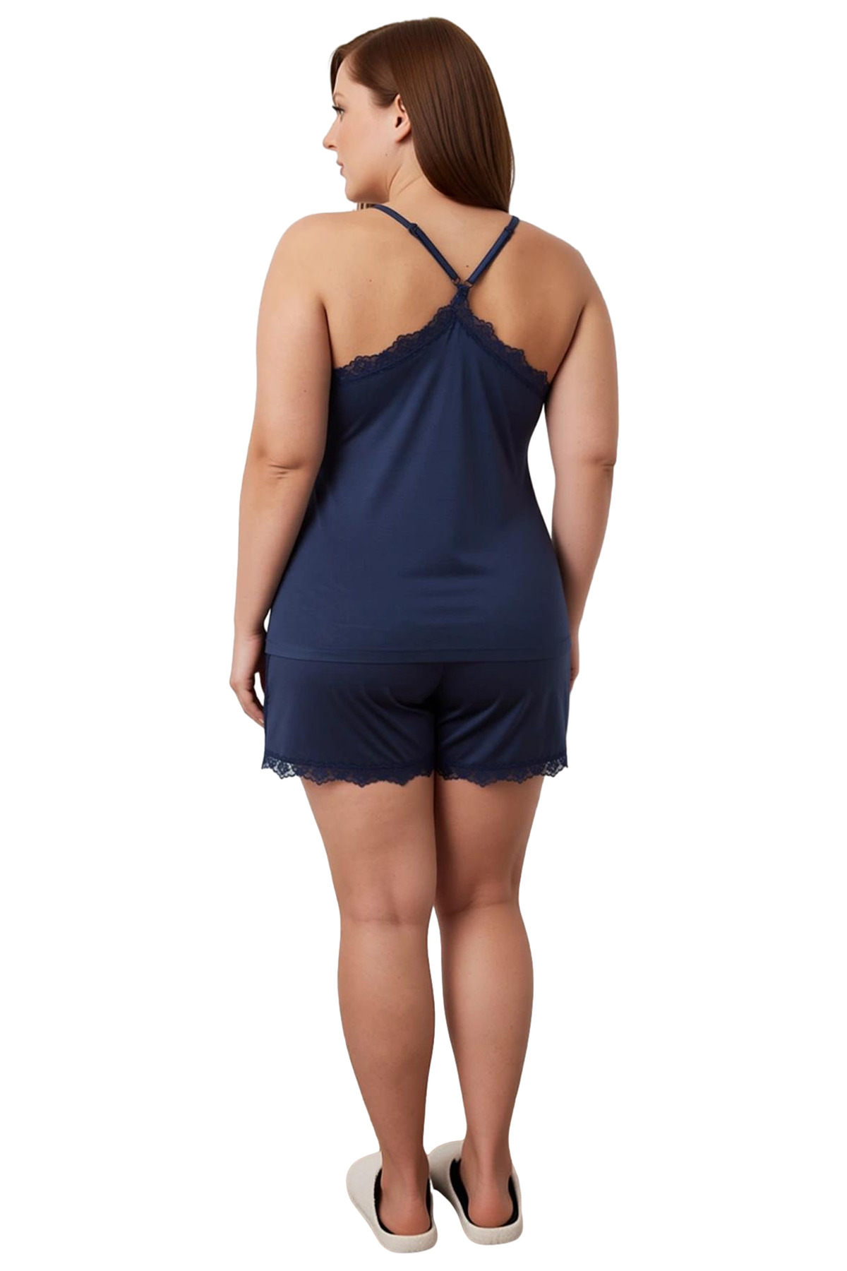 Kadın V Yaka İnce Askılı Örme Pijama Takımı Dantel Detaylı Fonksiyonel Dayanıklı Kaliteli Şık