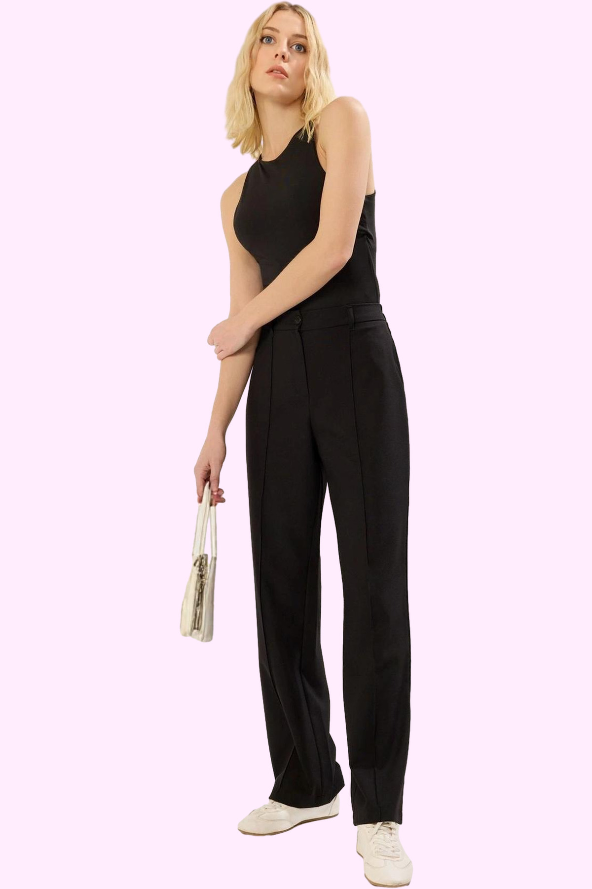 Kadın Moda Geniş Paça Straight Kalıp Pantolon Düz Desen Günlük Kullanım Yazlık