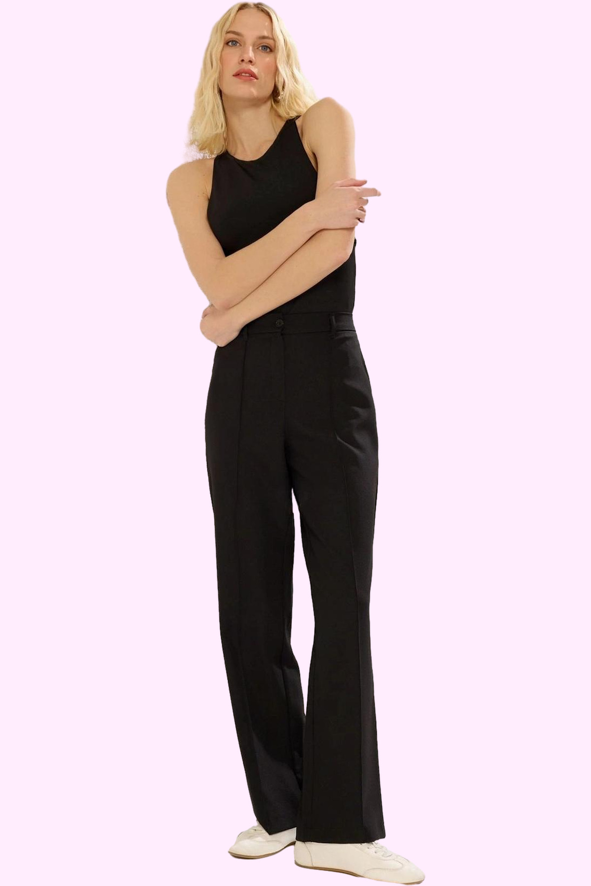 Kadın Moda Geniş Paça Straight Kalıp Pantolon Düz Desen Günlük Kullanım Yazlık