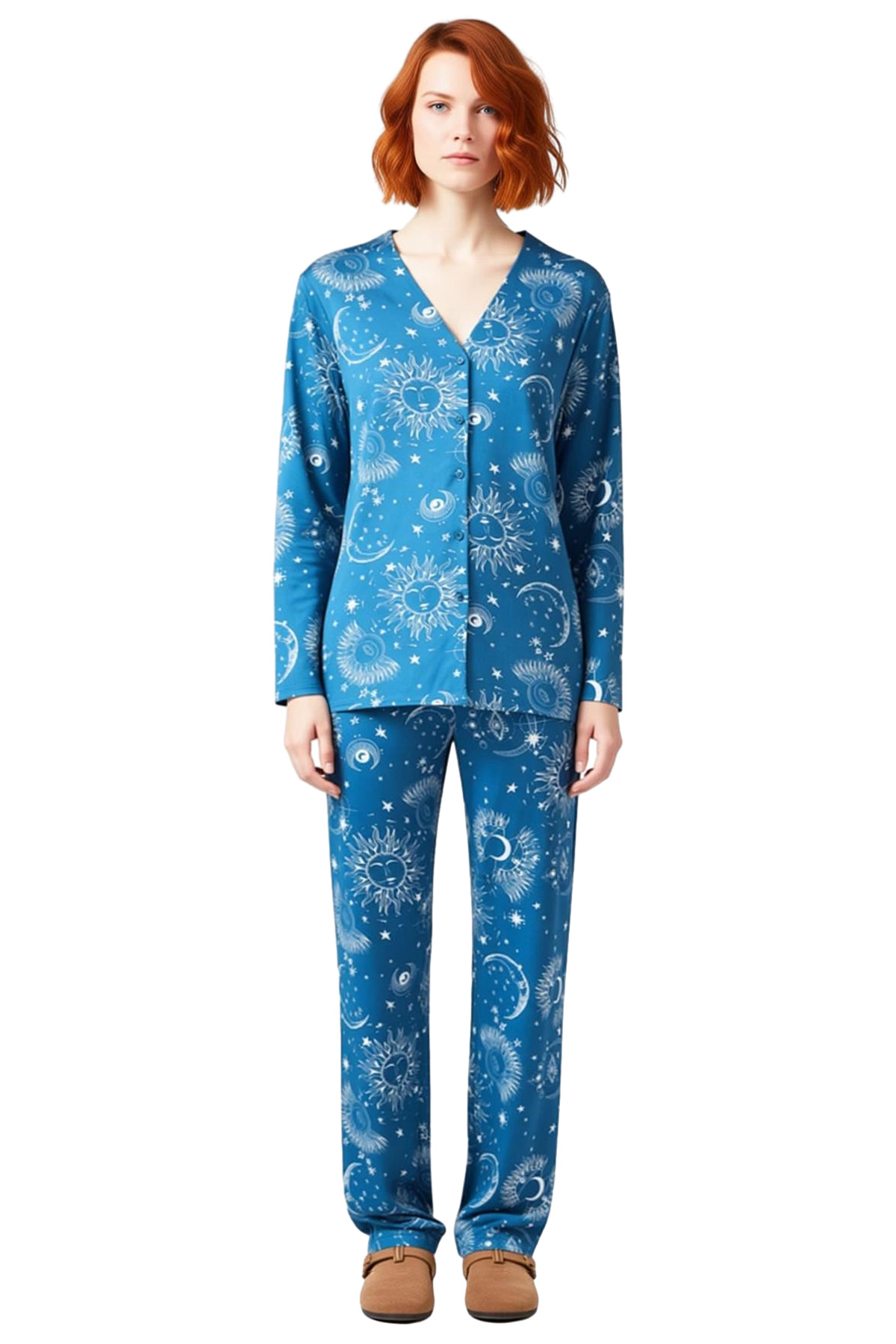 Kadın Galaksi Desenli Viskon Pijama Takımı Fonksiyonel Dayanıklı Kaliteli Konforlu Estetik