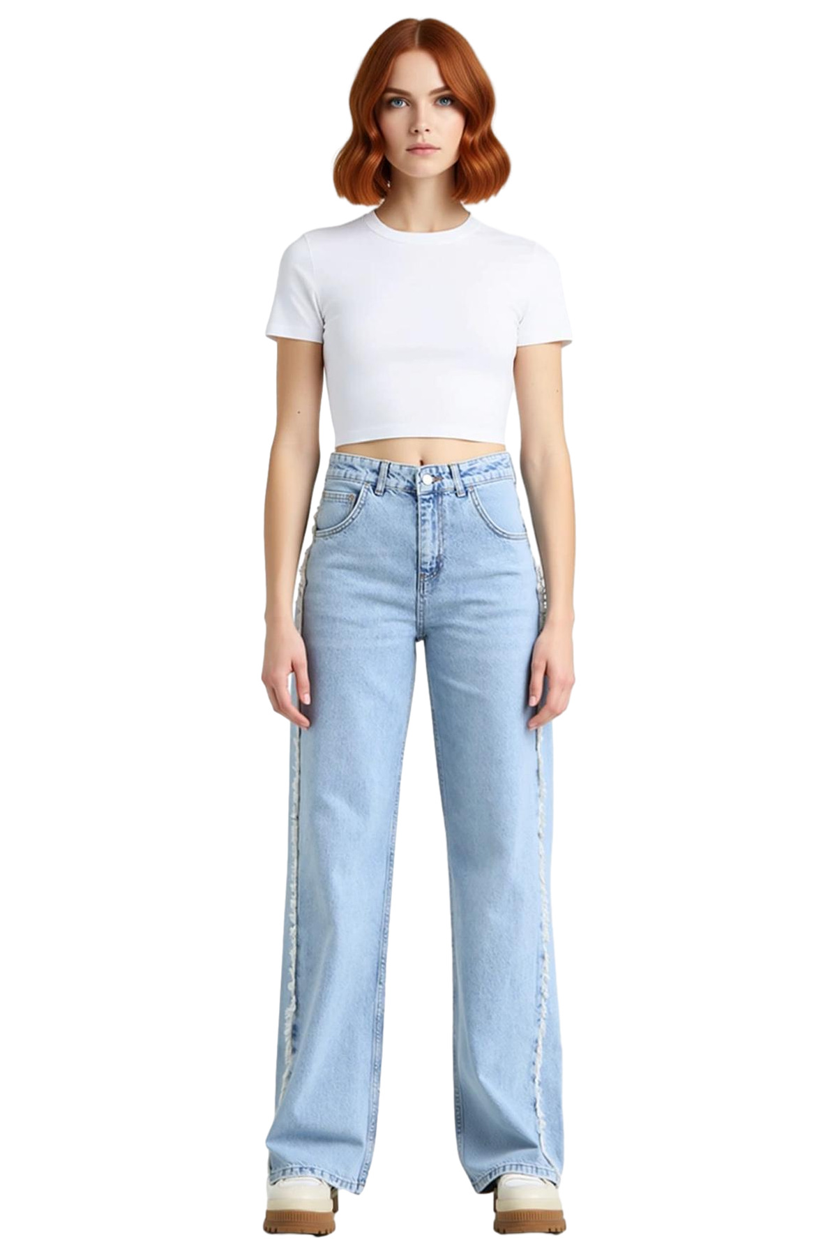 Kadın Moda Yüksek Bel Uzun Boy Straight Jean Pantolon Pamuk Günlük Stil Mevsimlik Kullanım