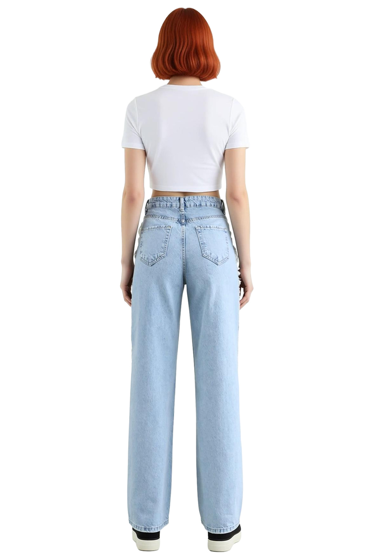 Kadın Moda Yüksek Bel Uzun Boy Straight Jean Pantolon Pamuk Günlük Stil Mevsimlik Kullanım