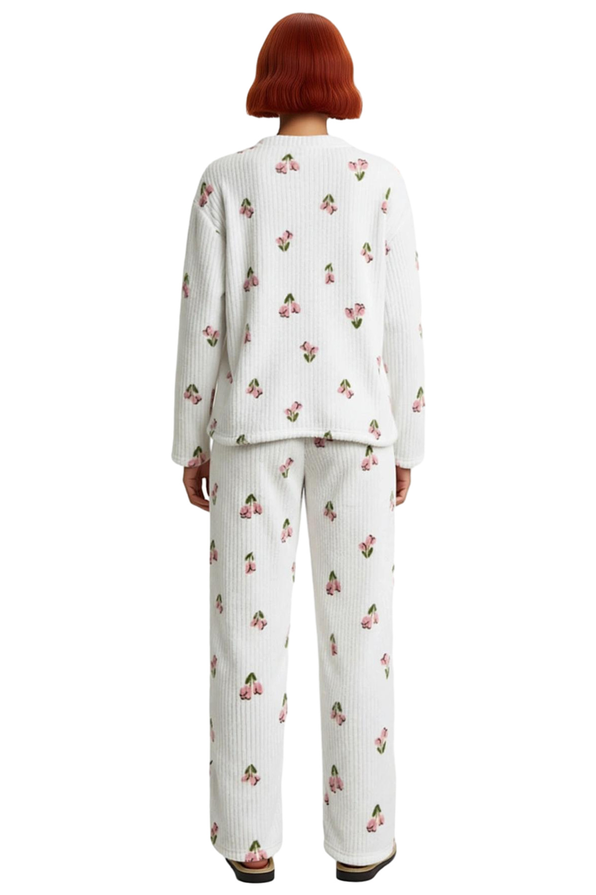 Kadın Çiçekli Fitilli Örme Pijama Takımı Fonksiyonel Dayanıklı Kaliteli Konforlu Estetik Şık