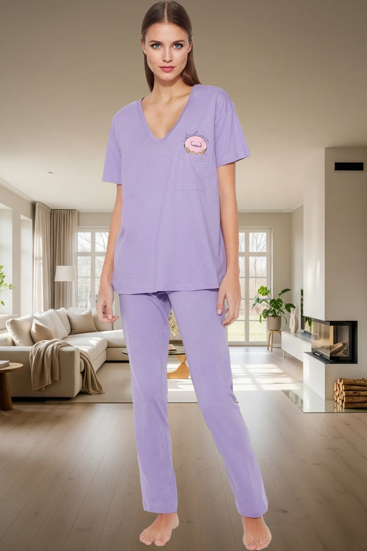 Kadın Pamuklu Cep Detaylı Rahat Pijama Takımı Konforlu Kesim Premium Kalite Modern Stil Seçkin Malzeme