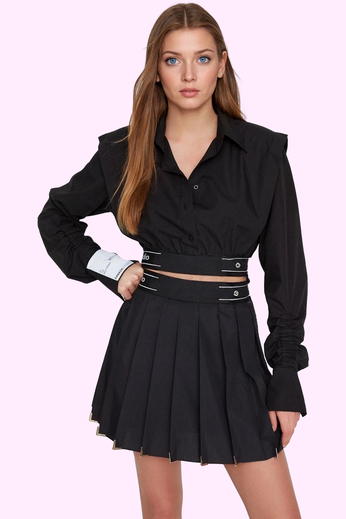 Kadın Poplin Dokuma Mini Etek Metal Aksesuarlı Kemerli A line Günlük Kullanım Modern Tasarım