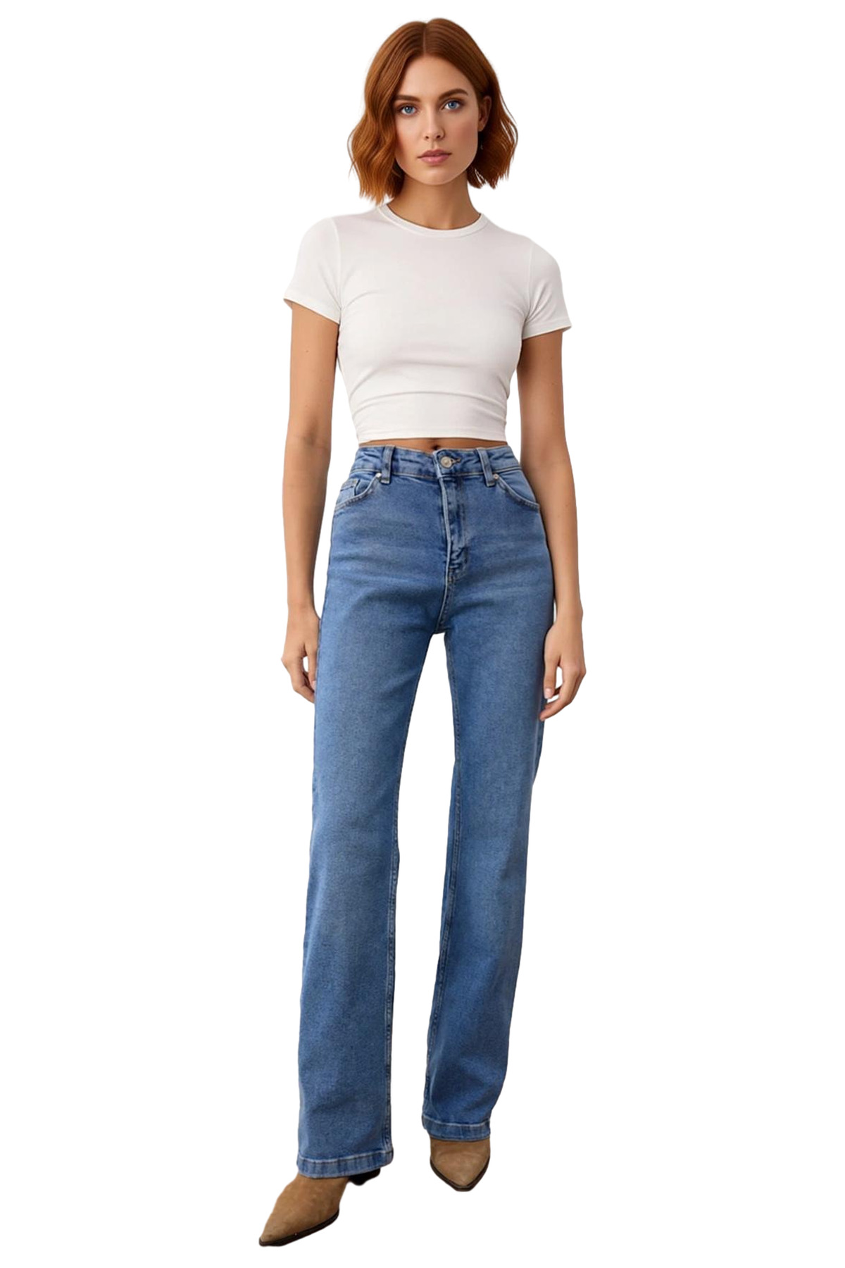 Kadın Yüksek Bel Flare Denim Pantolon Cool & Comfort Fonksiyonel Dayanıklı Kaliteli Modern