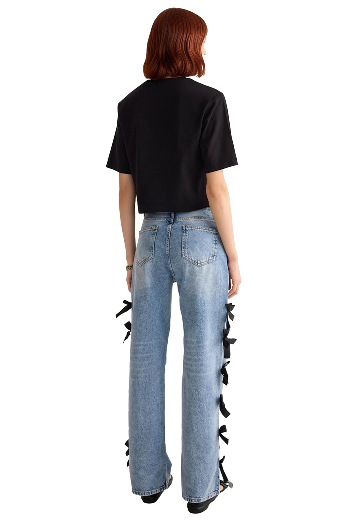 Kadın Moda Geniş Paça Jean Pantolon Pamuk Günlük Kombinler İçin Hafta Sonu Mevsimlik Kullanım