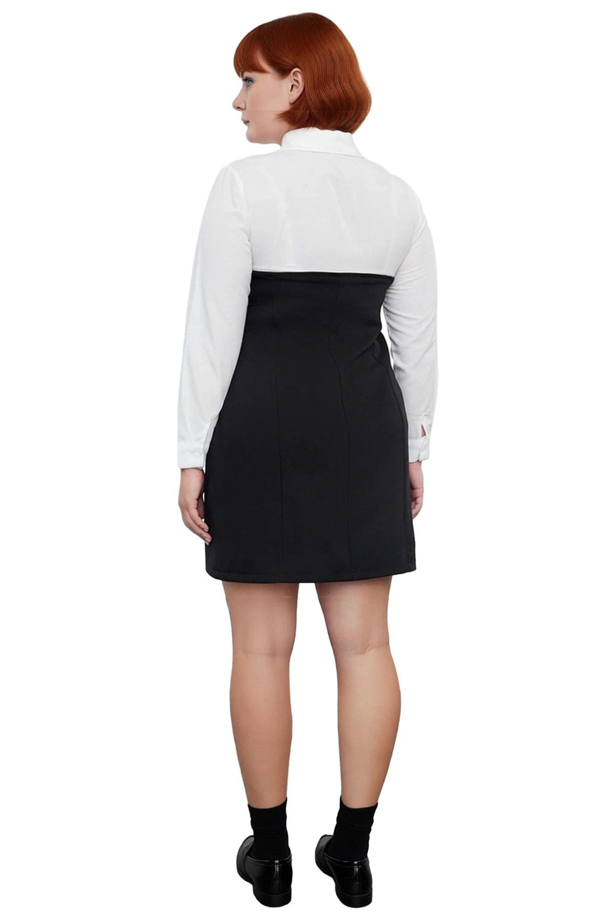 Kadın Bodycon Renk Bloklu Mini Elbise Gömlek Yaka Uzun Kol İş ve Günlük Şıklığına Özel Tasarım