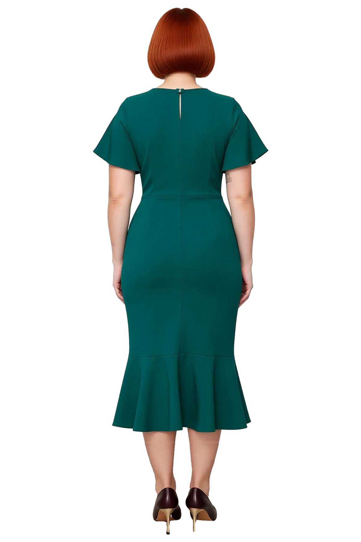 Kadın Büyük Beden Bodycon Midi Elbise Melek Kol Dokuma Kumaş Bisiklet Yaka Şık Günlük Stile Uygun