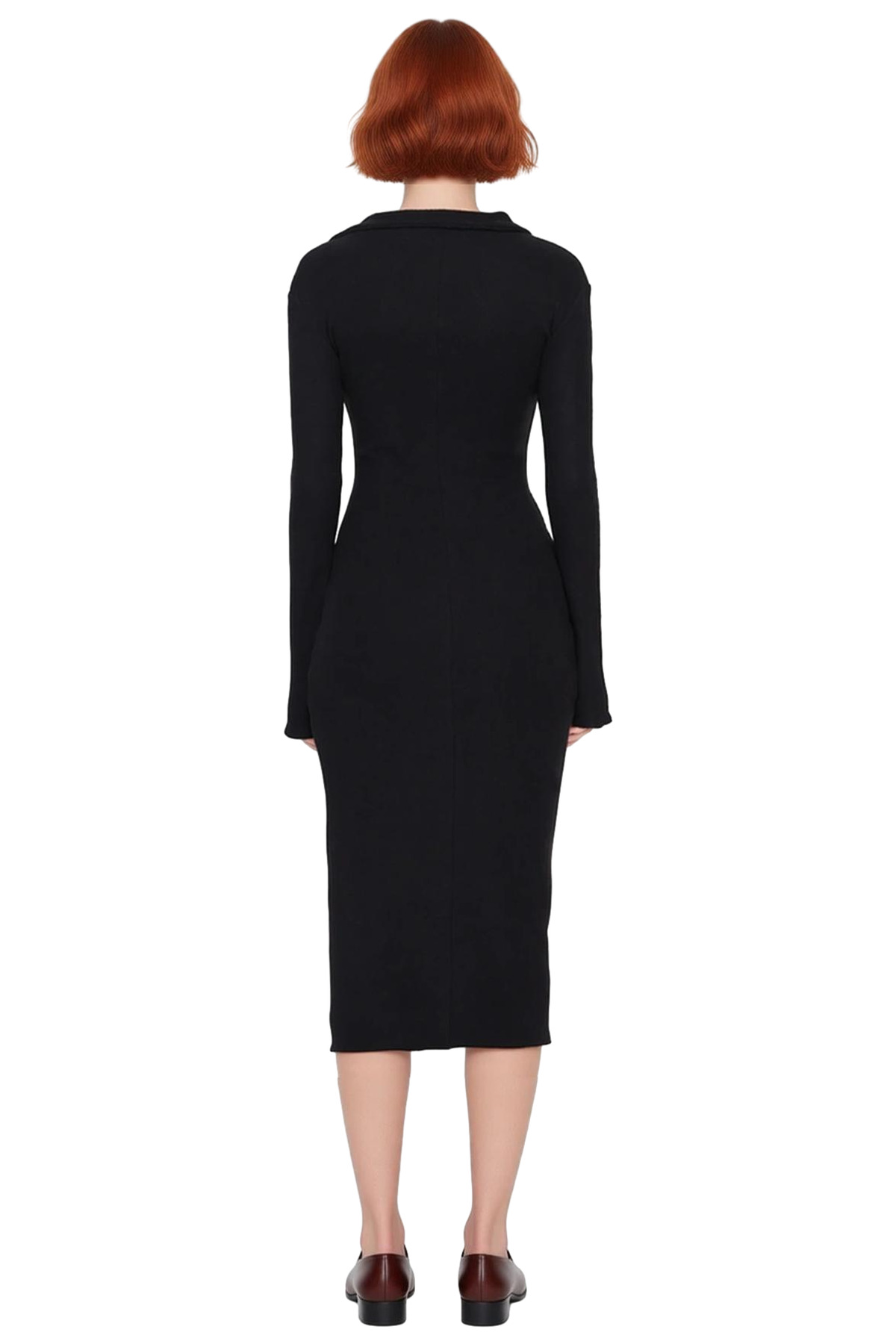Kadın Bodycon Polo Yaka Maxi Boy Uzun Kollu Fitilli Örme Kışlık Elbise Günlük Kombinler İçin İdeal