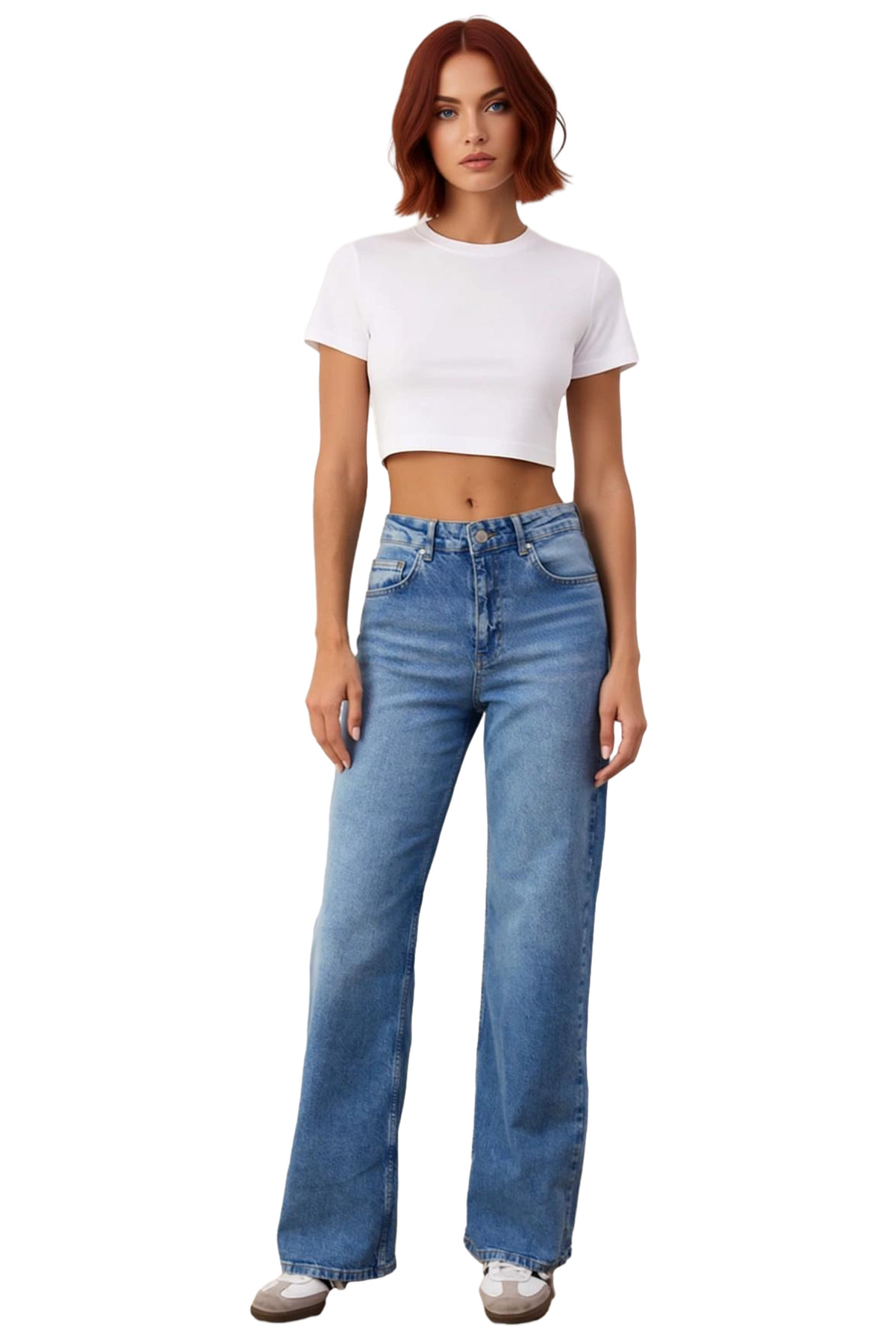 Kadın Wide Leg Yüksek Bel Denim Pantolon Fonksiyonel Dayanıklı Kaliteli Konforlu Estetik Şık