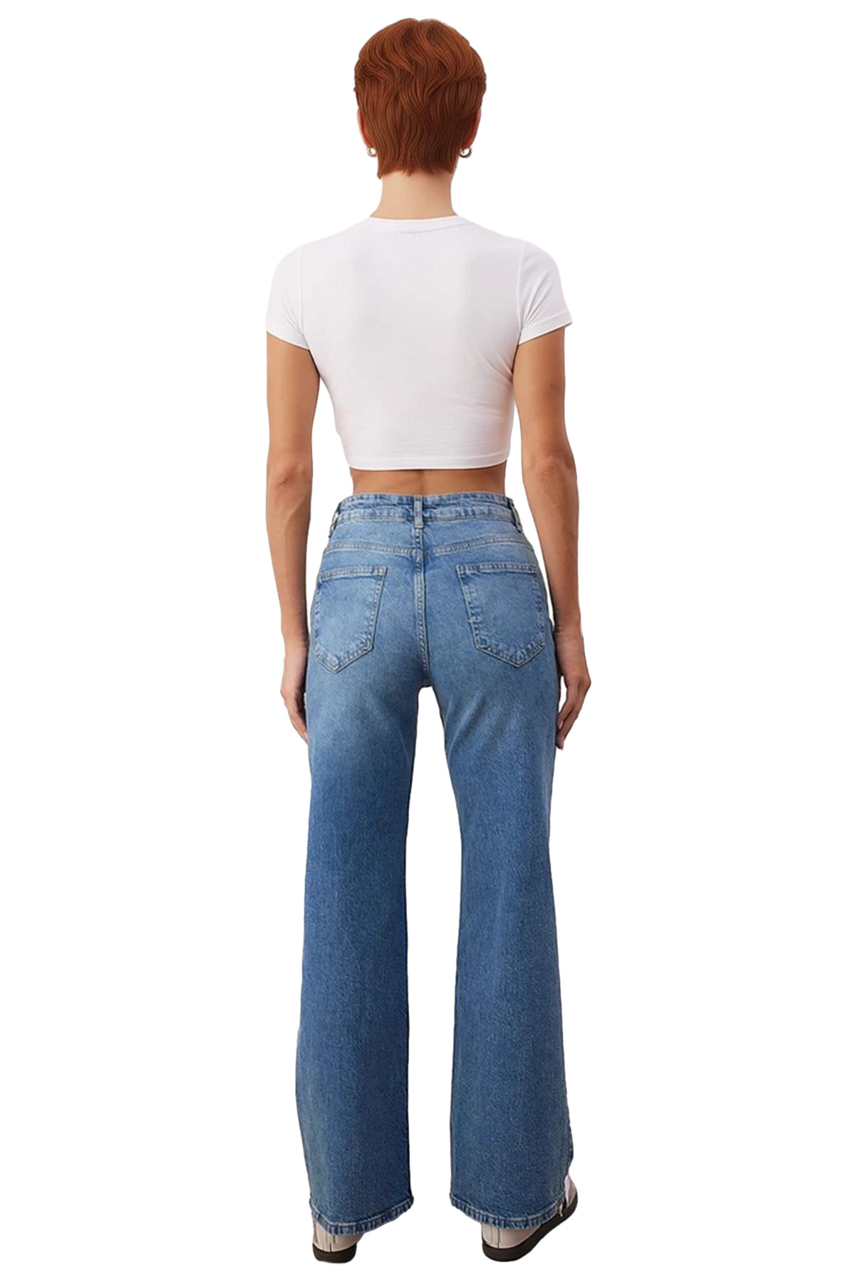 Kadın Wide Leg Yüksek Bel Denim Pantolon Fonksiyonel Dayanıklı Kaliteli Konforlu Estetik Şık