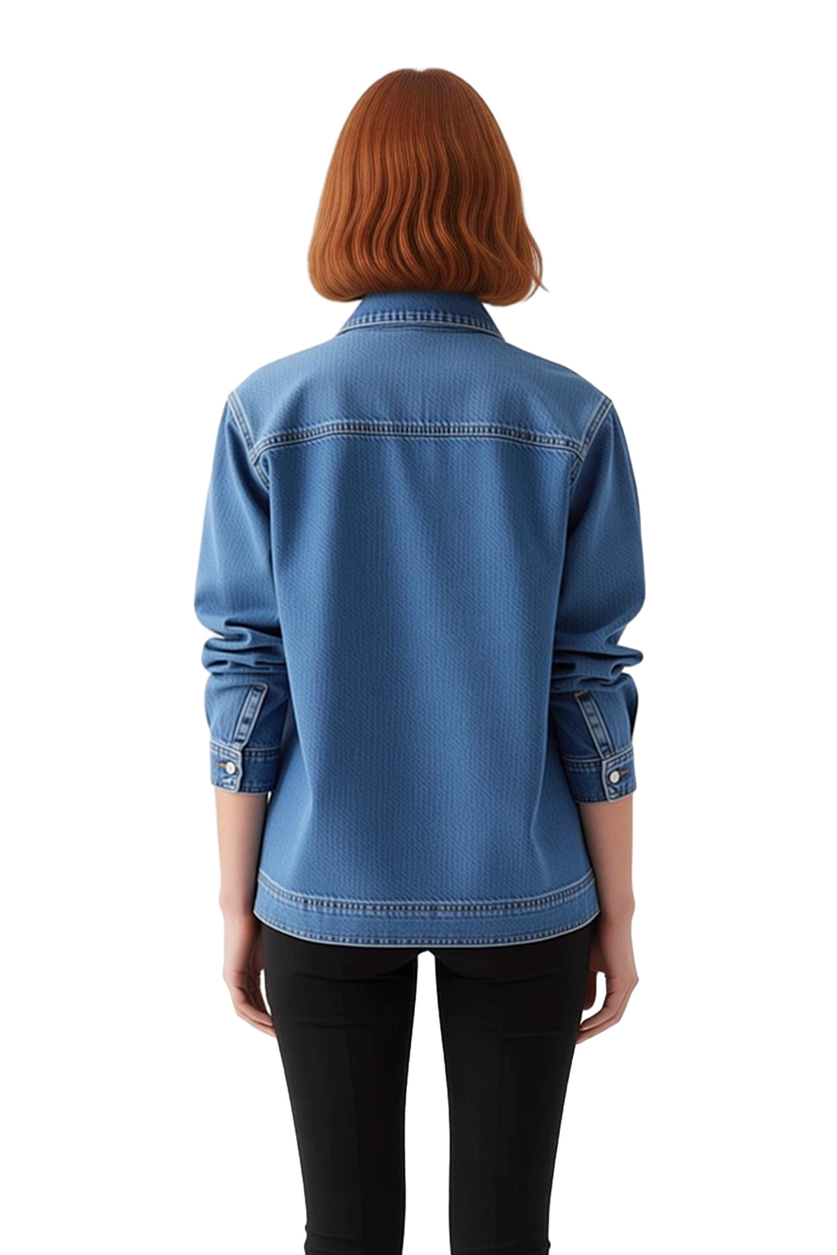 Kadın Oversize Kesim Fermuar Detaylı Uzun Kollu Düz Renk Denim Gömlek Günlük Stilin Anahtarı