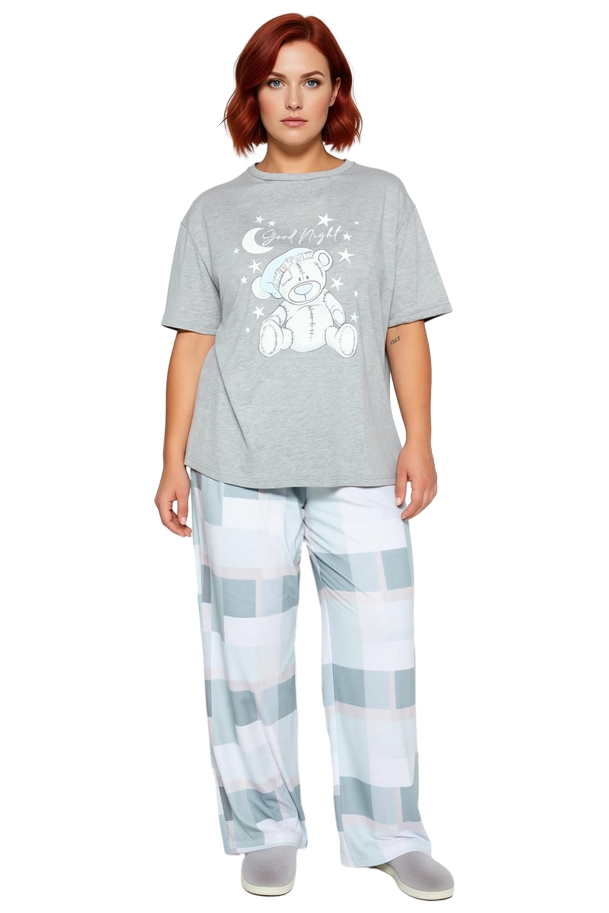 Kadın Ayıcık Baskılı Bisiklet Yaka Pijama Takımı Fonksiyonel Dayanıklı Kaliteli Konforlu Şık