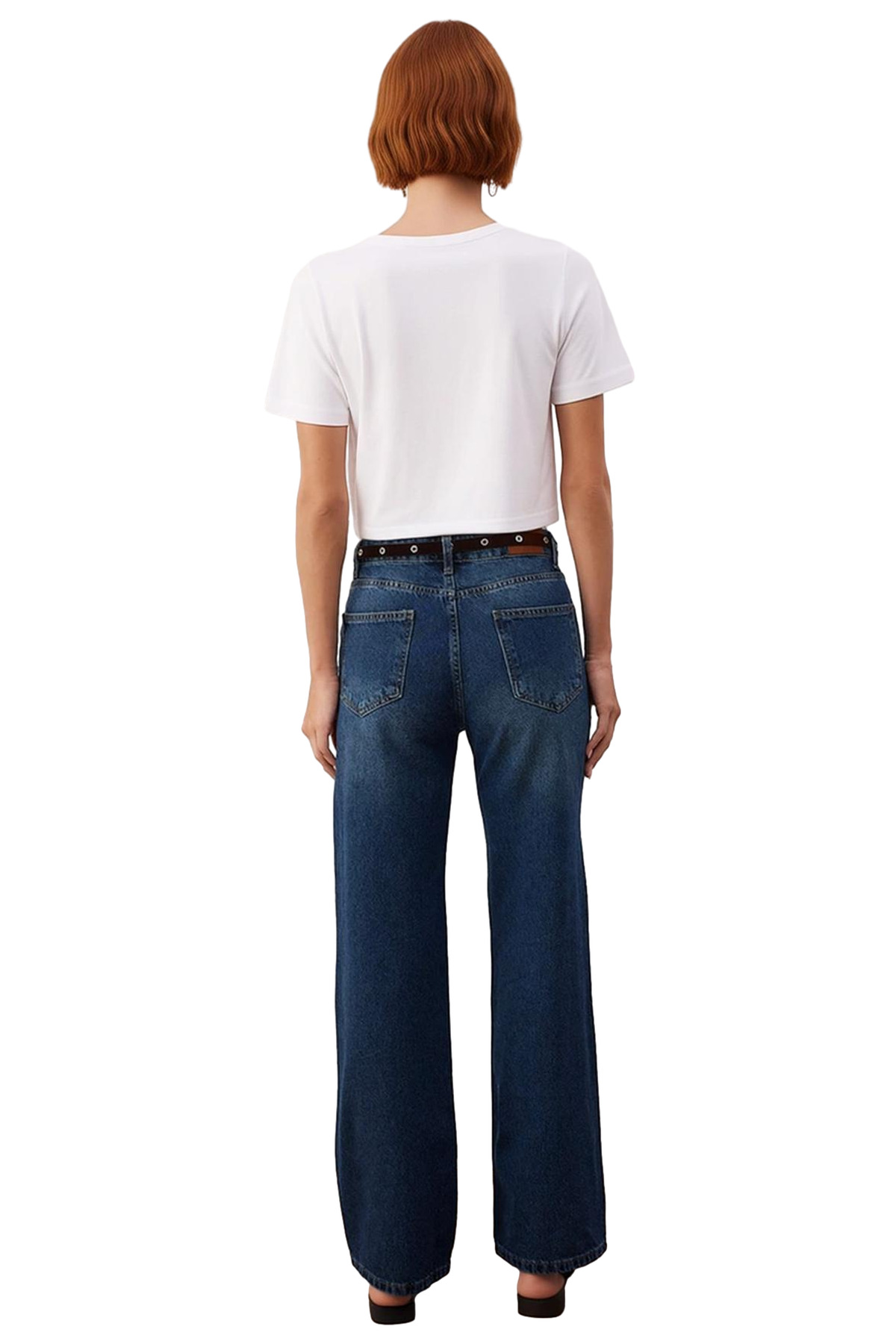 Kadın Koyu Wide Leg Denim Pantolon Fonksiyonel Dayanıklı Kaliteli Konforlu Estetik Premium