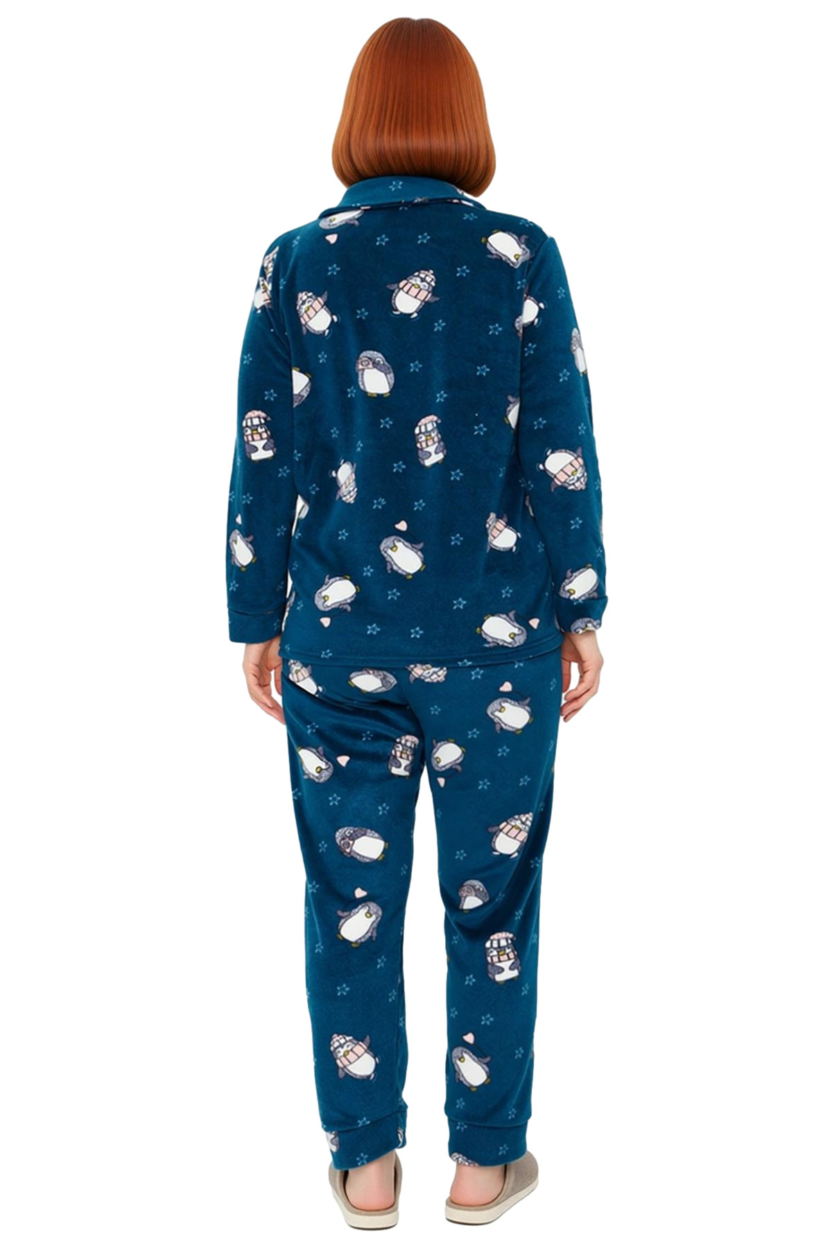 Kadın Petrol Penguen Desenli Polar Pijama Takımı Fonksiyonel Dayanıklı Kaliteli Konforlu Şık