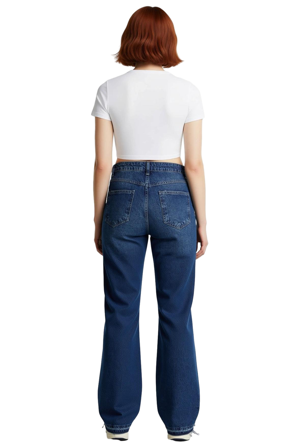 Kadın Yüksek Bel Geniş Paça Denim Pantolon Fonksiyonel Dayanıklı Kaliteli Konforlu Estetik