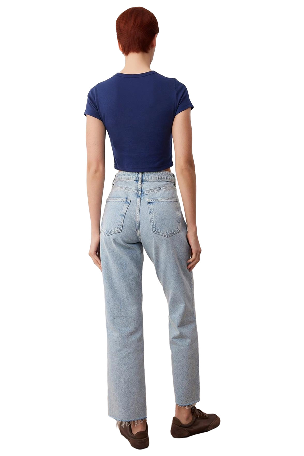 Kadın Açık Yüksek Bel Straight Kesim Denim Pantolon Fonksiyonel Dayanıklı Kaliteli Estetik