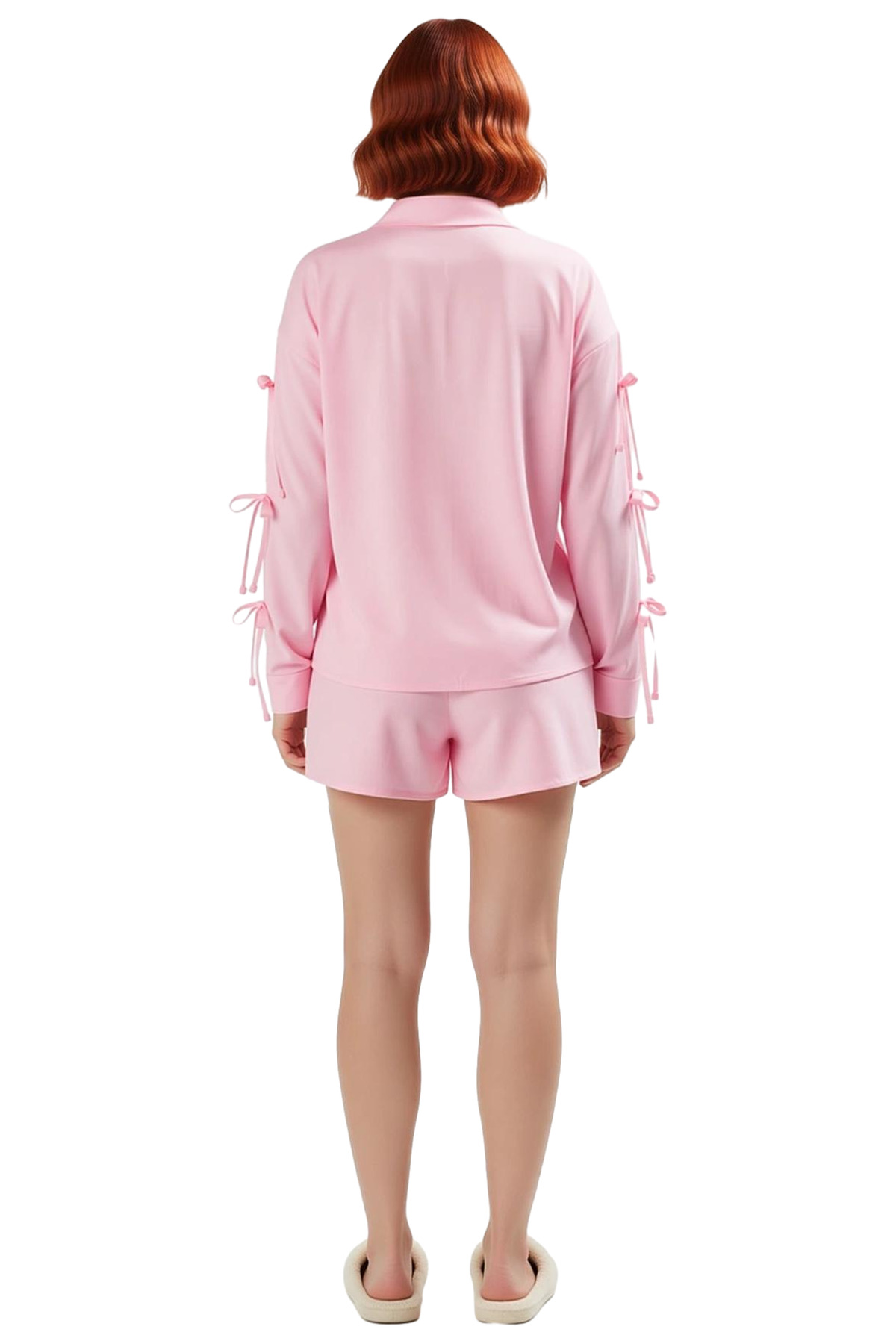 Kadın Viskon Pijama Takımı Bağlamalı Şortlu Rahat Homewear Uzun Ömürlü Zarif Tasarım