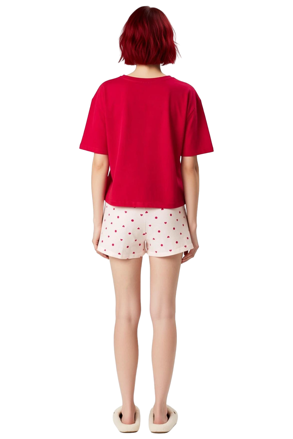 Kadın Kalpli Desenli Pamuklu Pijama Takımı Rahat ve Şık Homewear Özenle Seçilmiş