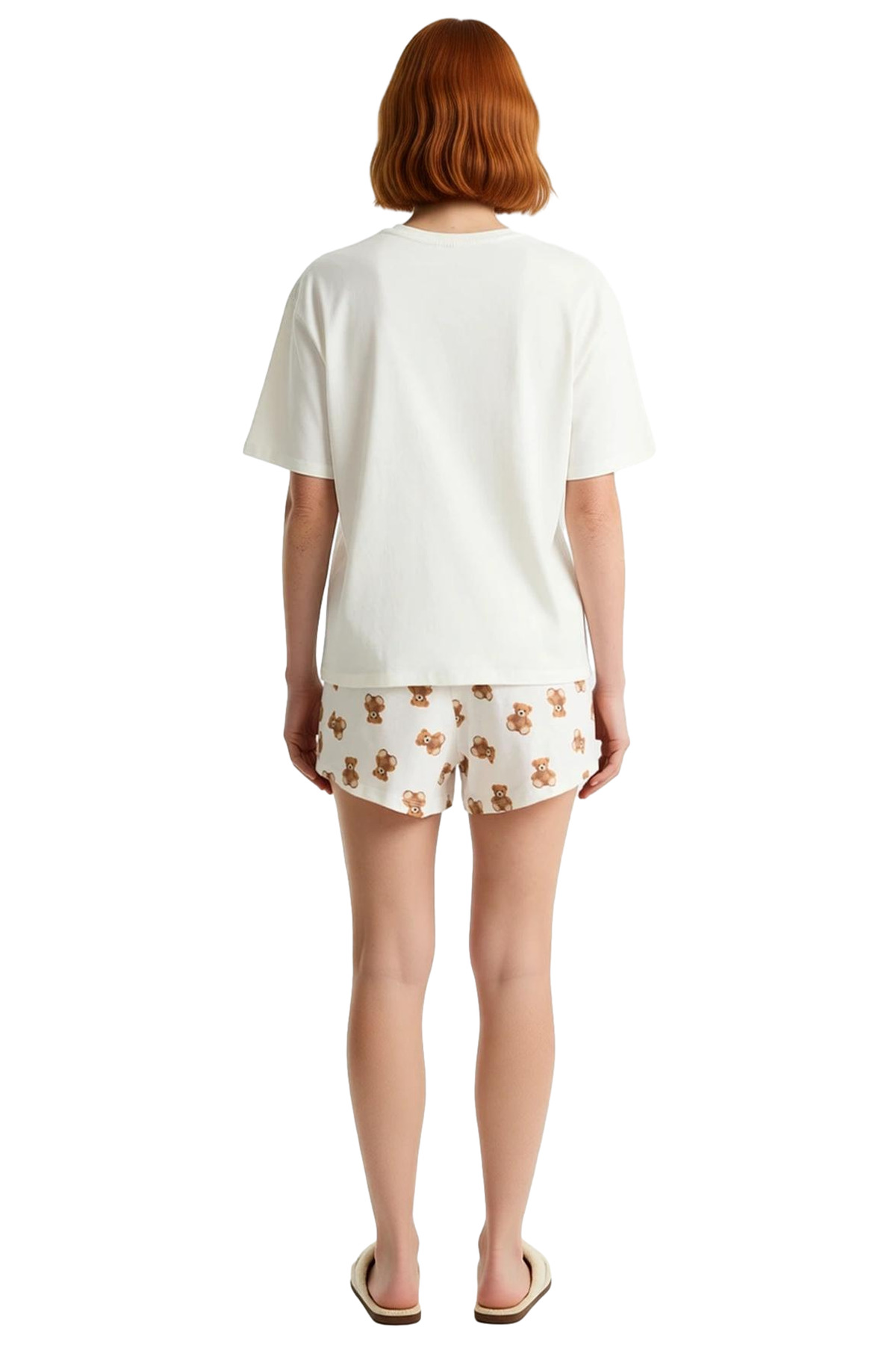Kadın Ayıcıklı Baskılı Pamuklu Kısa Kollu Pijama Takımı Trend Tasarım Özenle Seçilmiş