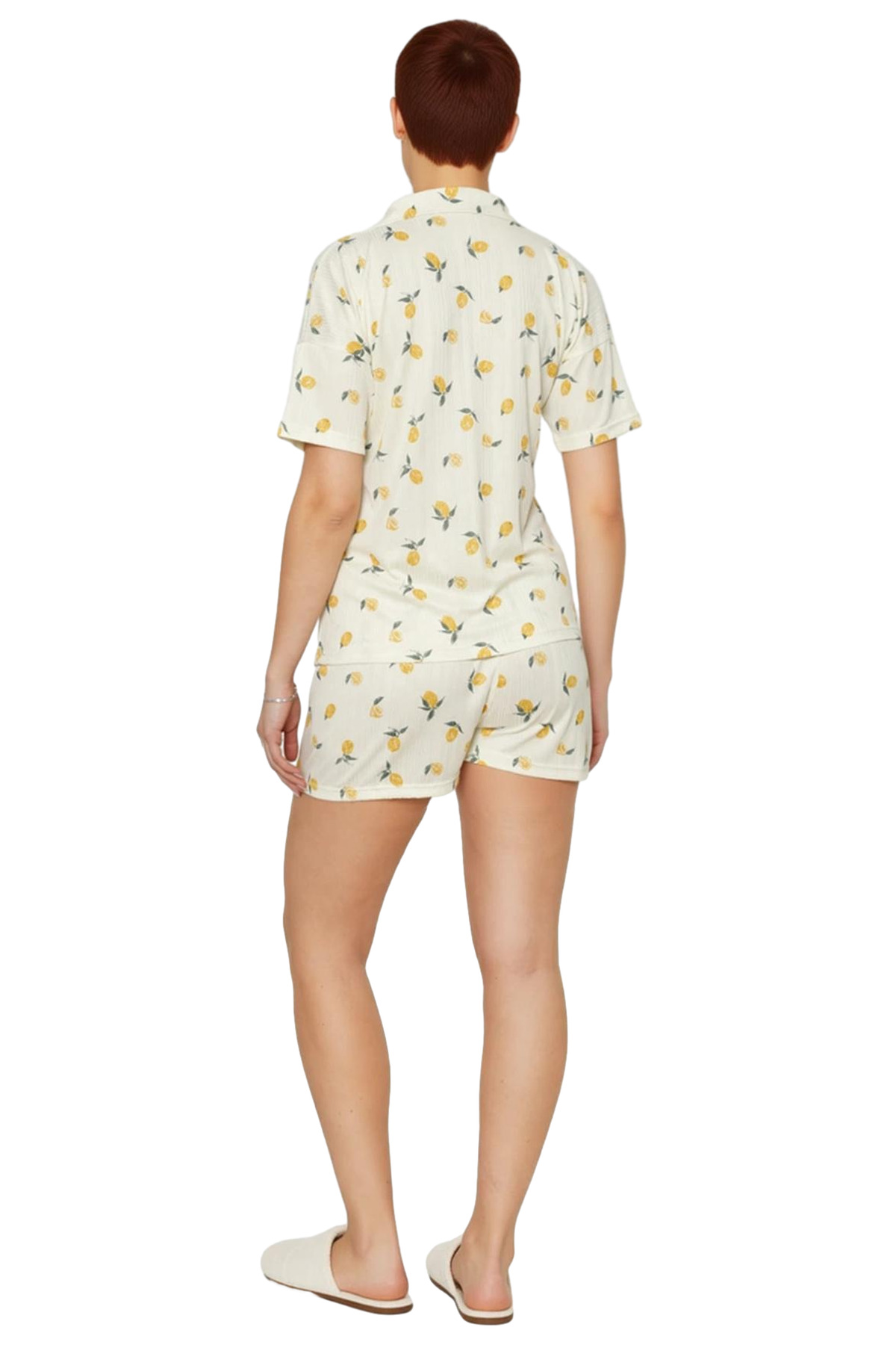 Kadın Limon Desenli Gömlek Şort Pijama Takımı Fonksiyonel Dayanıklı Kaliteli Konforlu Spor