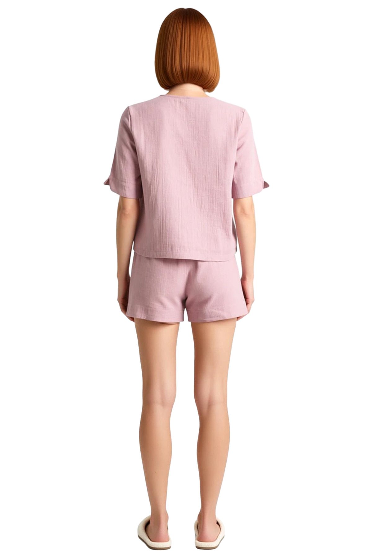 Kadın V Yaka Kısa Kollu Pamuklu Müslin Pijama Takımı Seçkin Malzeme Mükemmel Uyum Özel Tasarım