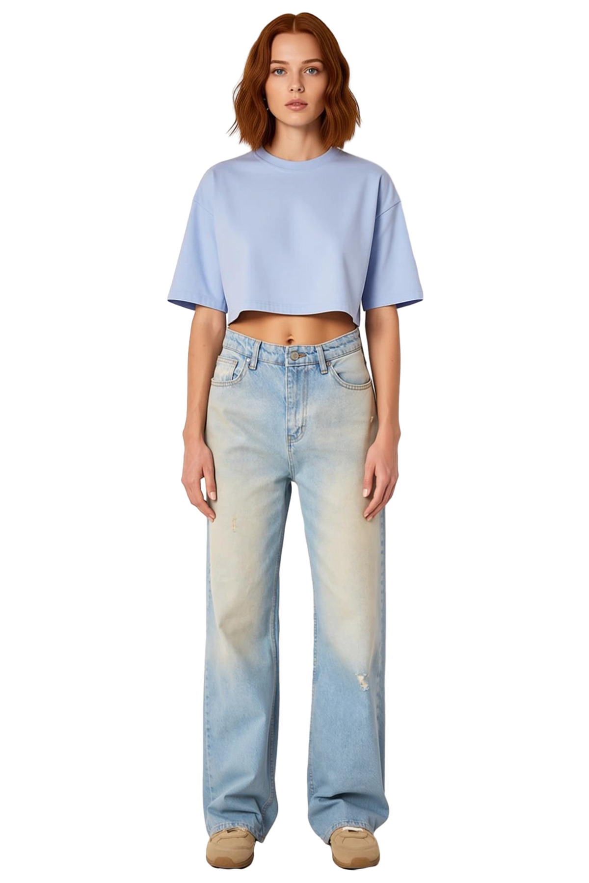 Kadın Moda Yüksek Bel Geniş Paça Denim Jean Pantolon Pamuk Günlük Stil Mevsimlik Kullanım