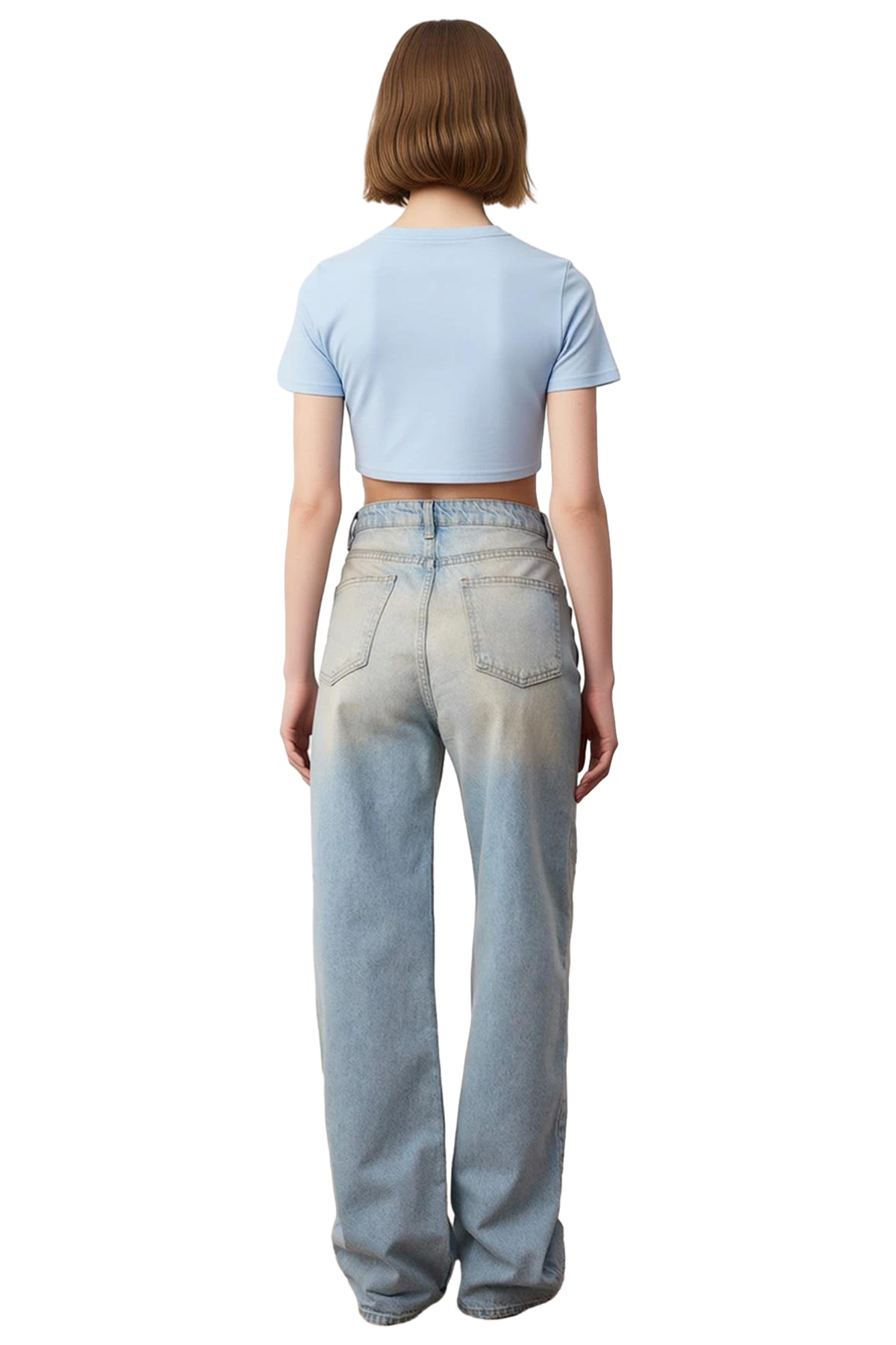 Kadın Moda Yüksek Bel Geniş Paça Denim Jean Pantolon Pamuk Günlük Stil Mevsimlik Kullanım