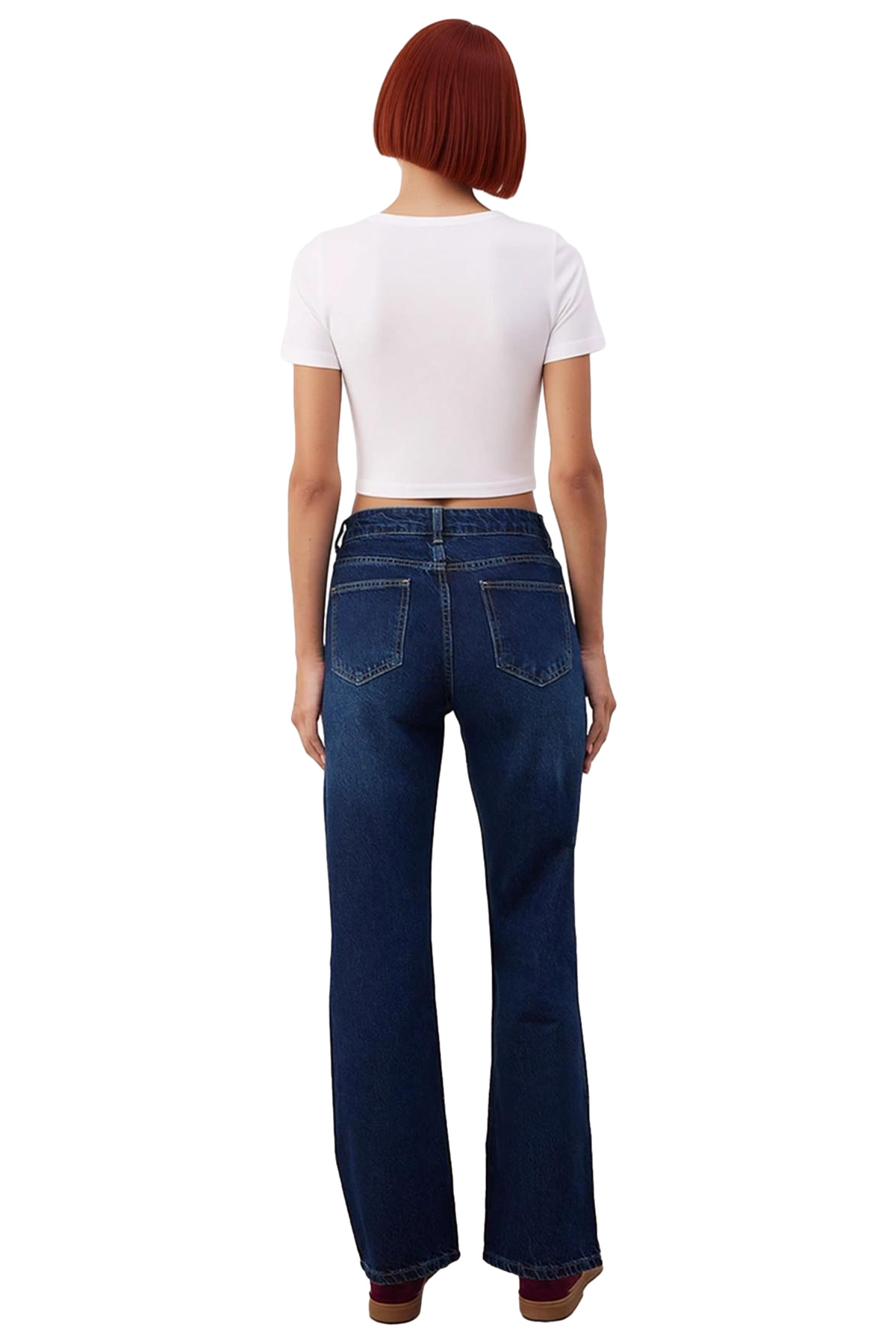 Kadın Yüksek Bel Straight Denim Pantolon Fonksiyonel Dayanıklı Kaliteli Konforlu Estetik Şık