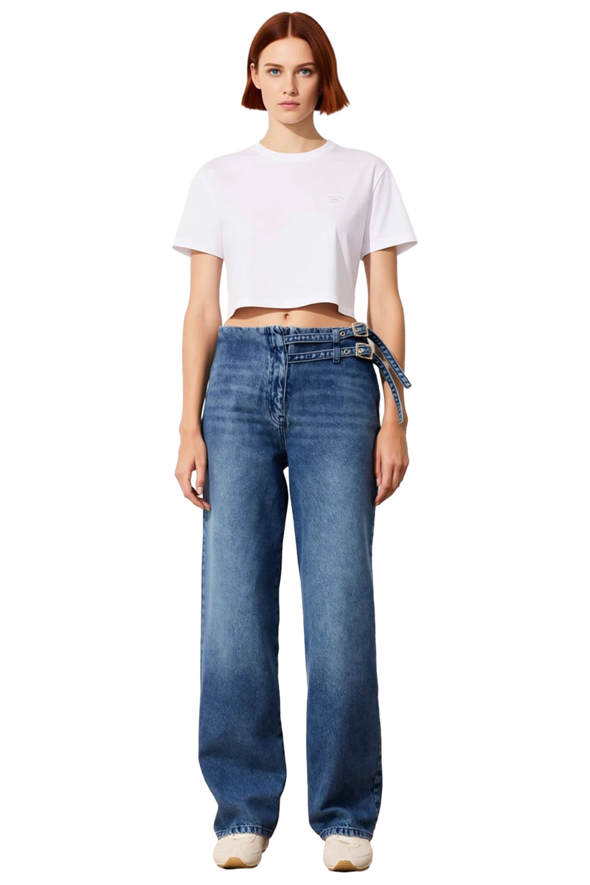 Kadın Kemer Detaylı Wide Leg Denim Pantolon Fonksiyonel Dayanıklı Kaliteli Konforlu Modern