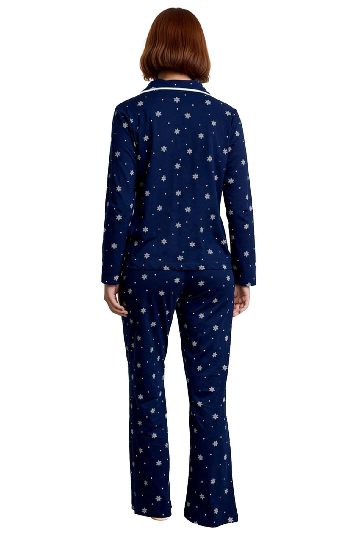 Kadın Kışlık Pamuklu Pijama Takımı Biyeli Desenli Rahat Ev Giyim Seti Günlük Kullanım İçin