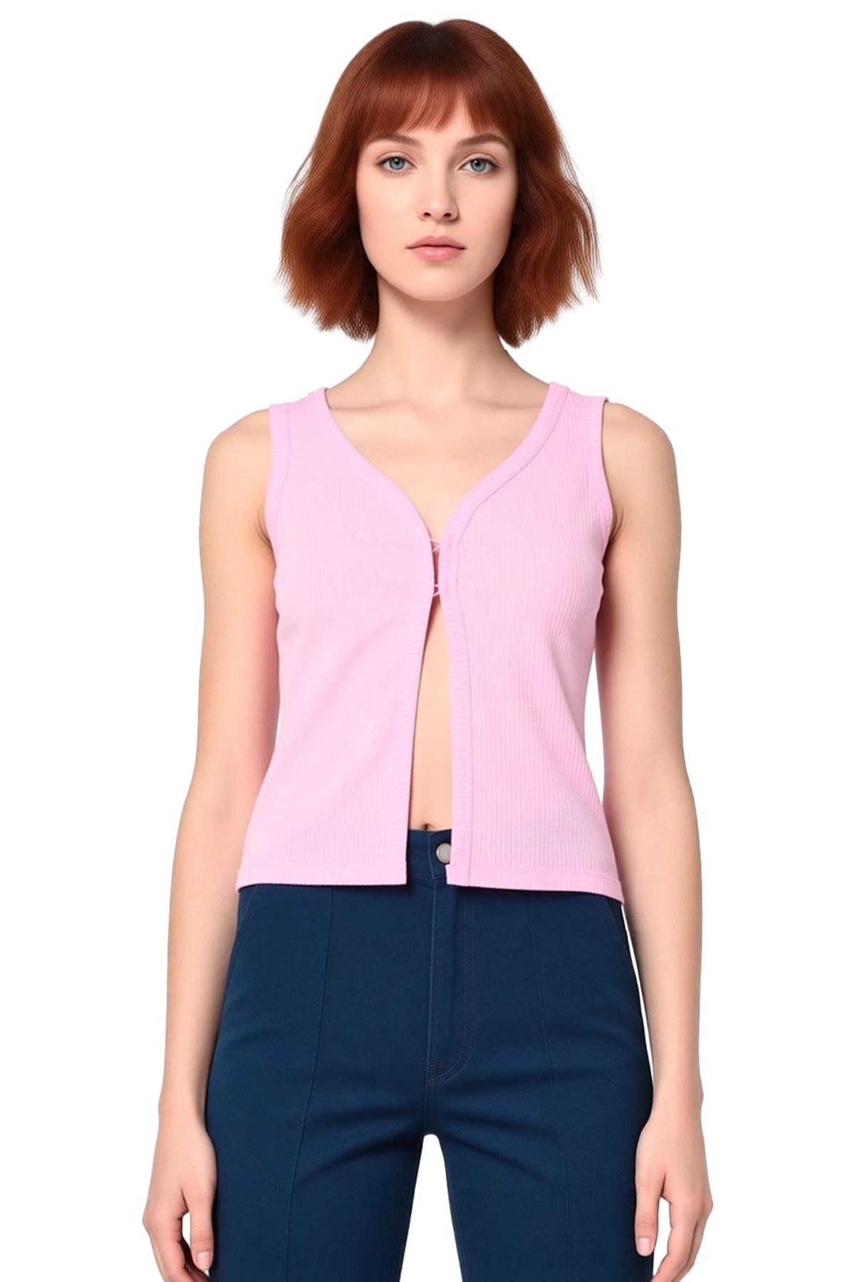 Poliviskon Kaşkorse V Yaka Fitted Crop Bluz Günlük Stil Konforlu Kesim Özenle Seçilmiş