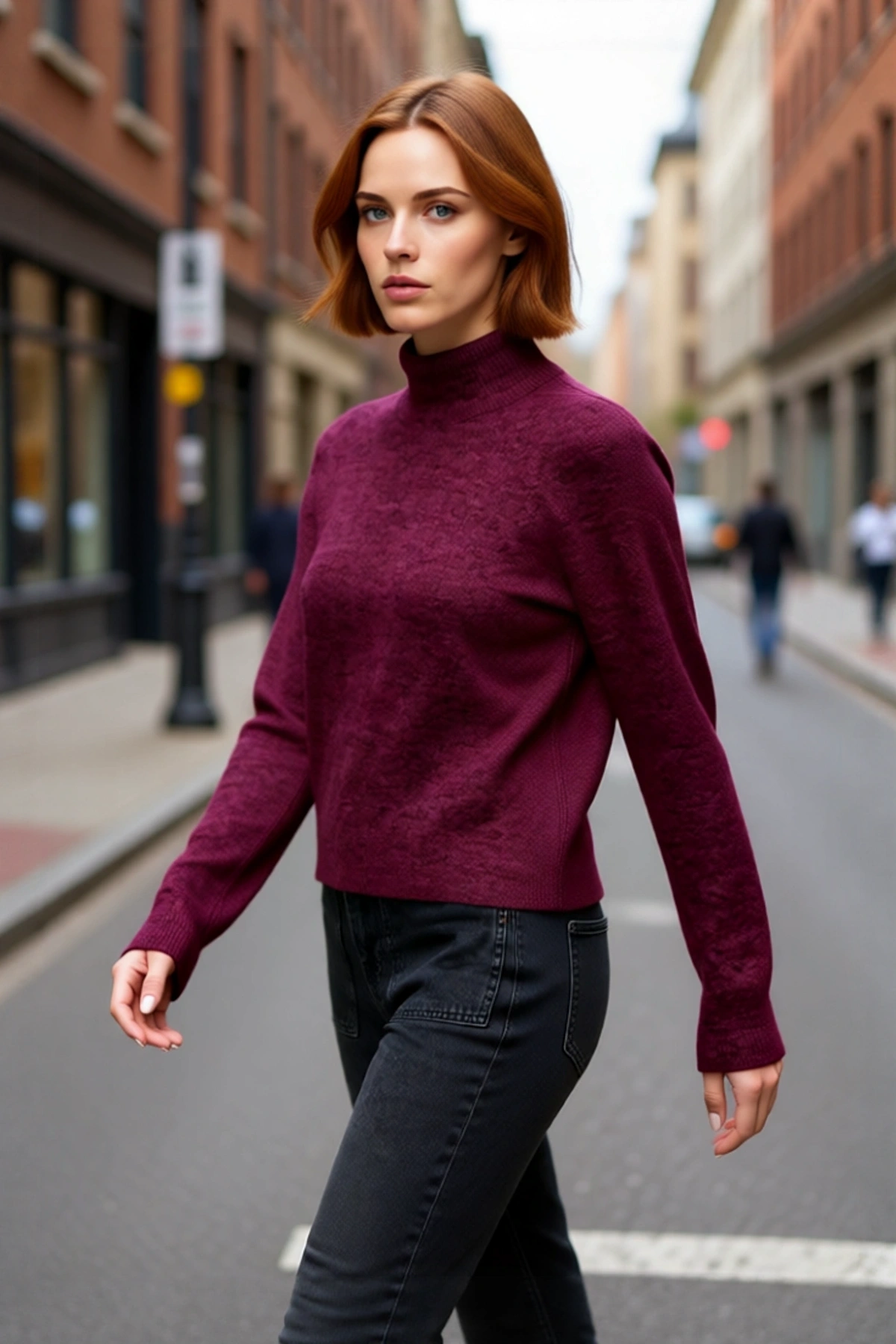Kadın Oversize Dik Yaka Triko Kazak Reglan Kol Kışlık Günlük Şıklık Sunan Bordo Basic Tasarım