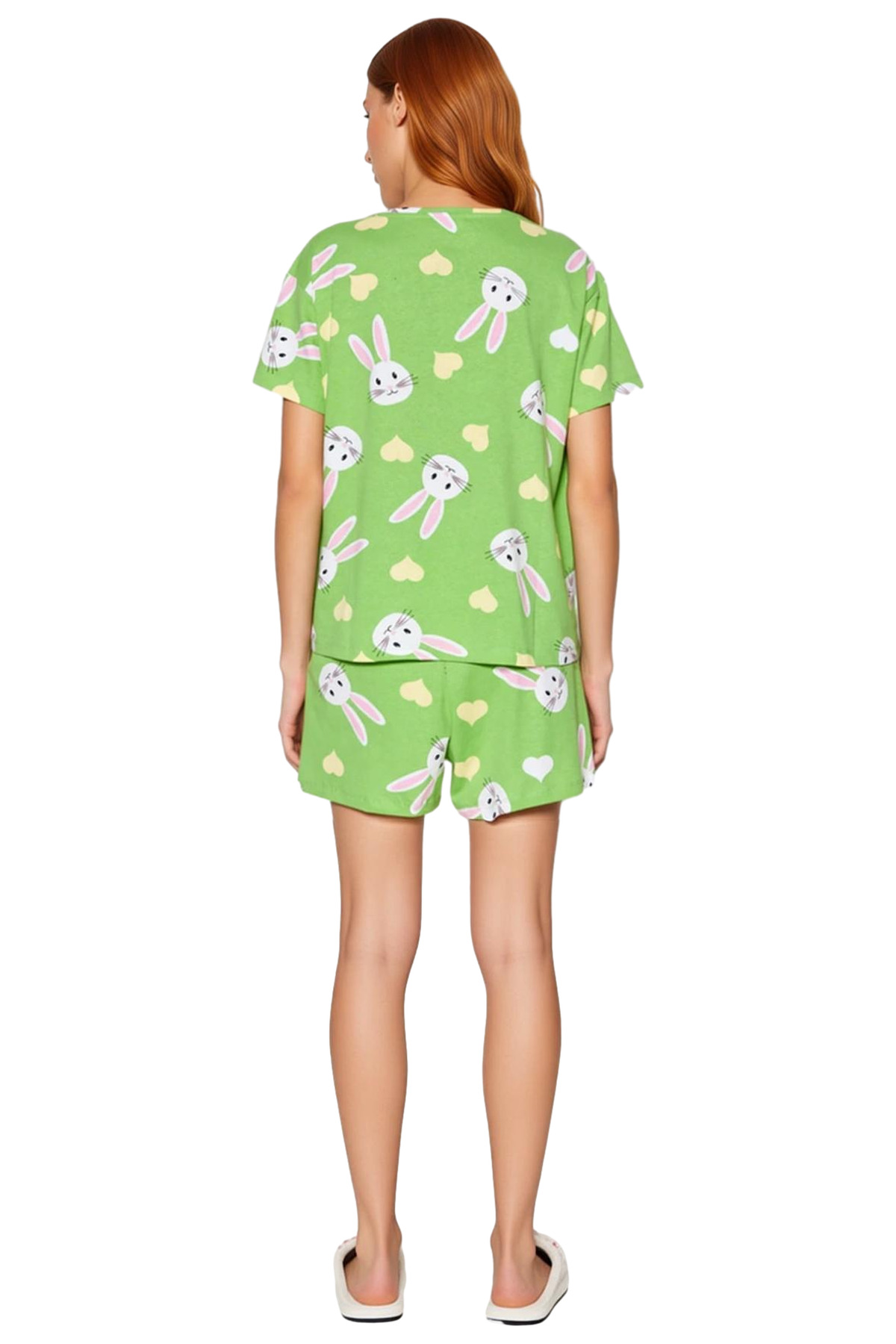 Kadın Ayıcıklı Pamuklu Kısa Kollu Pijama Takımı Dayanıklı Malzeme Trend Tasarım