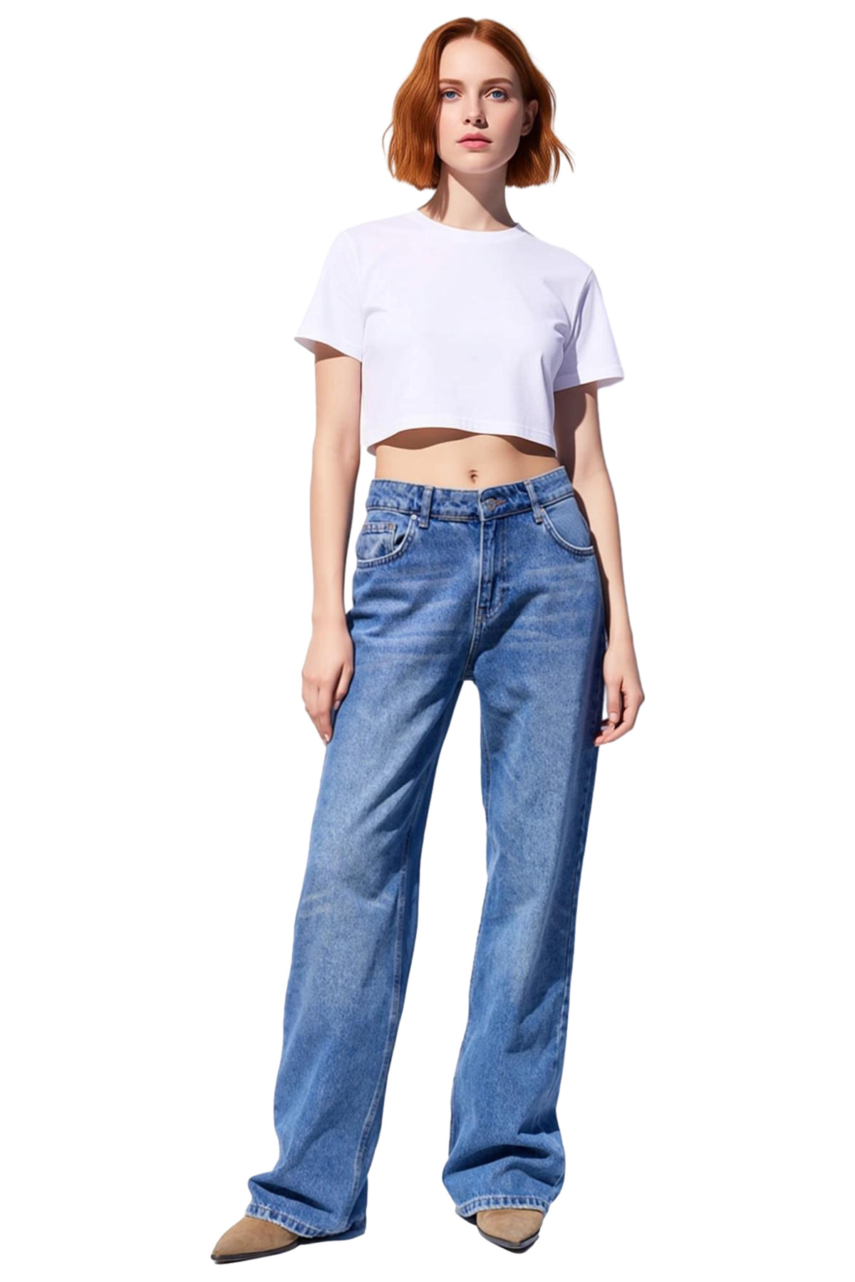 Kadın Geniş Paça Denim Pantolon Normal Bel Fonksiyonel Dayanıklı Kaliteli Konforlu Estetik