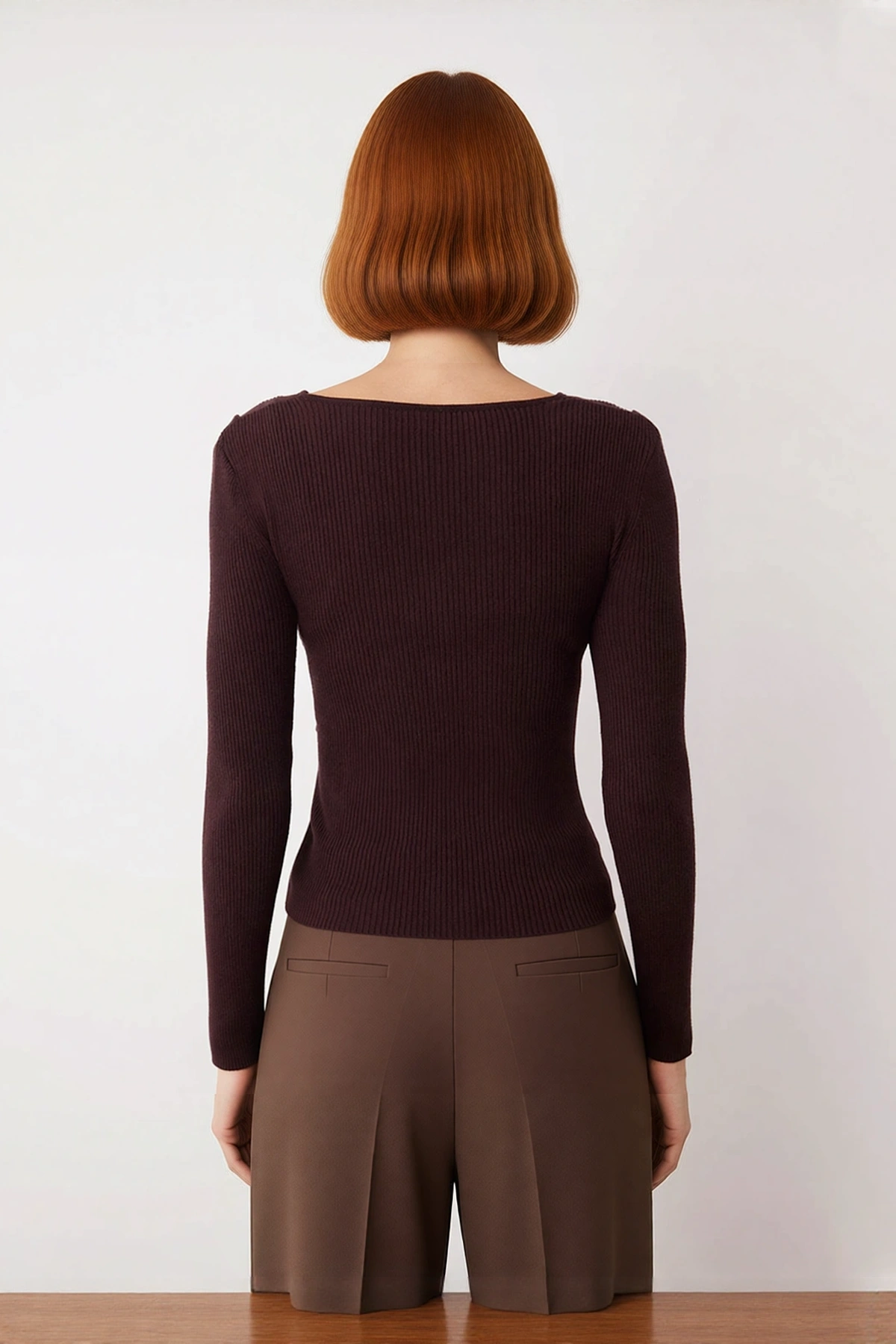 Kadın Fitted V Yaka Drape Detaylı Triko Kazak İlkbahar Sonbahar Günlük Şıklık İçin İdeal Seçim