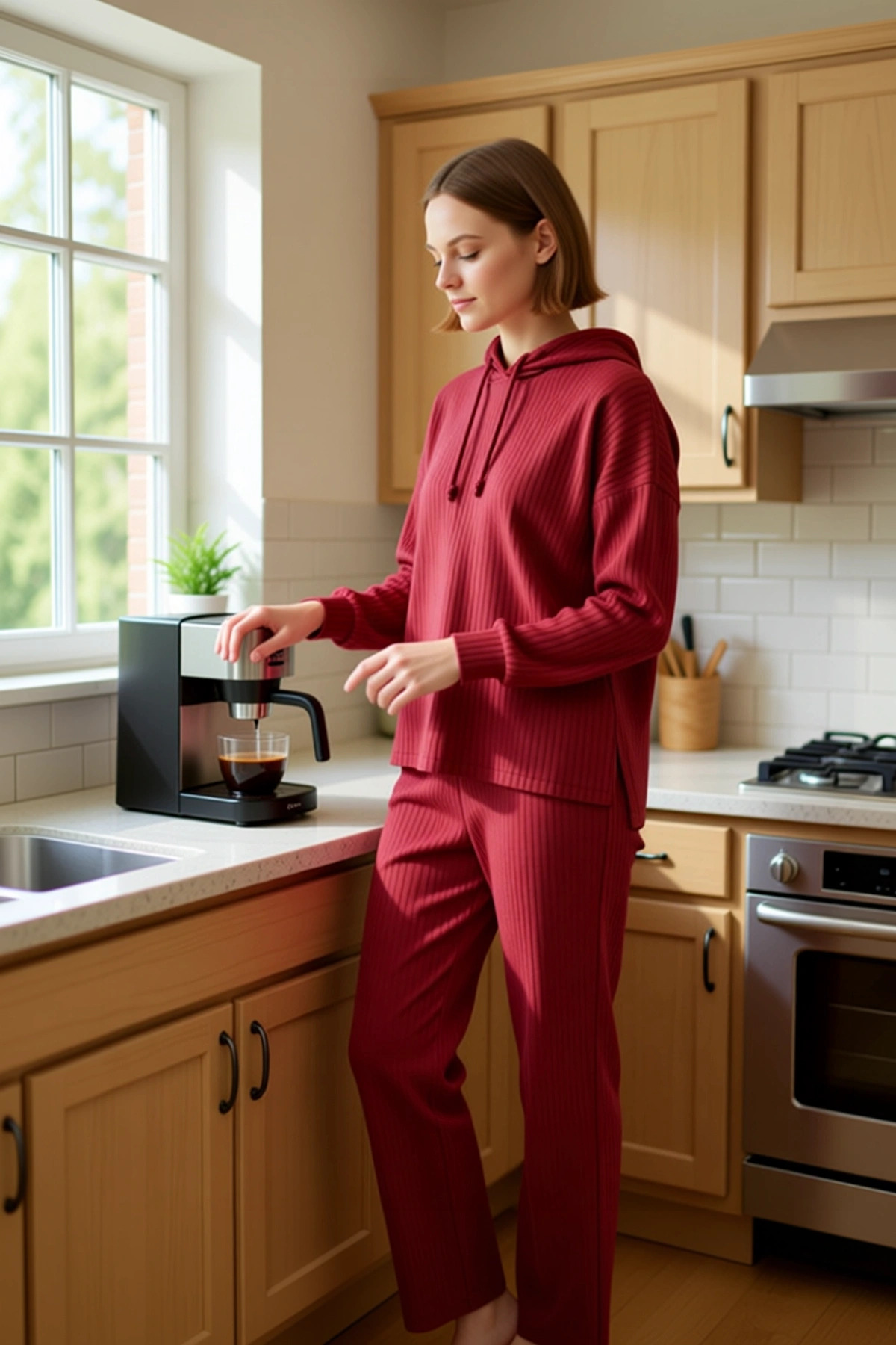 Kadın Kapüşonlu Pijama Takımı Rahat Kalıp Örme Kumaş Dayanıklı Malzeme Trend Tasarım