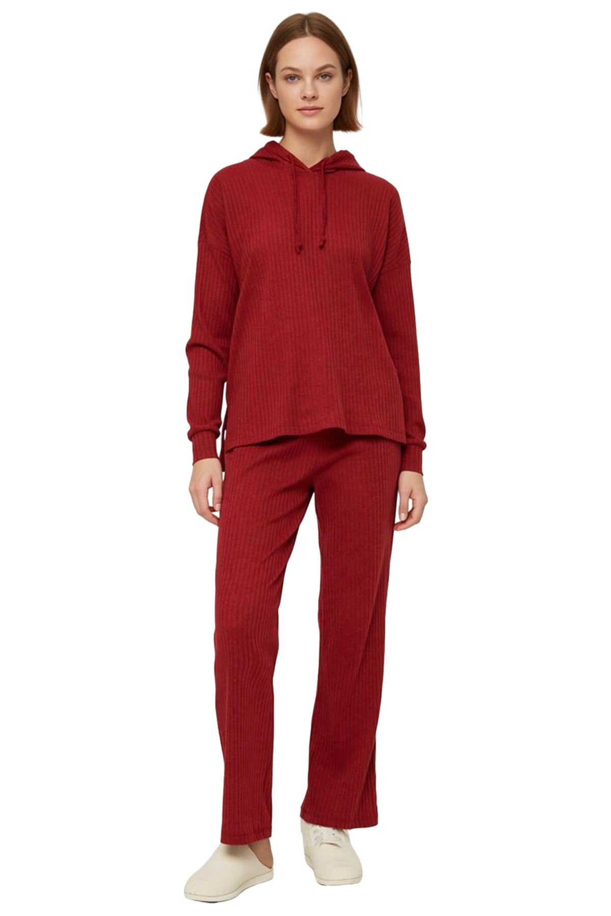 Kadın Kapüşonlu Pijama Takımı Rahat Kalıp Örme Kumaş Dayanıklı Malzeme Trend Tasarım