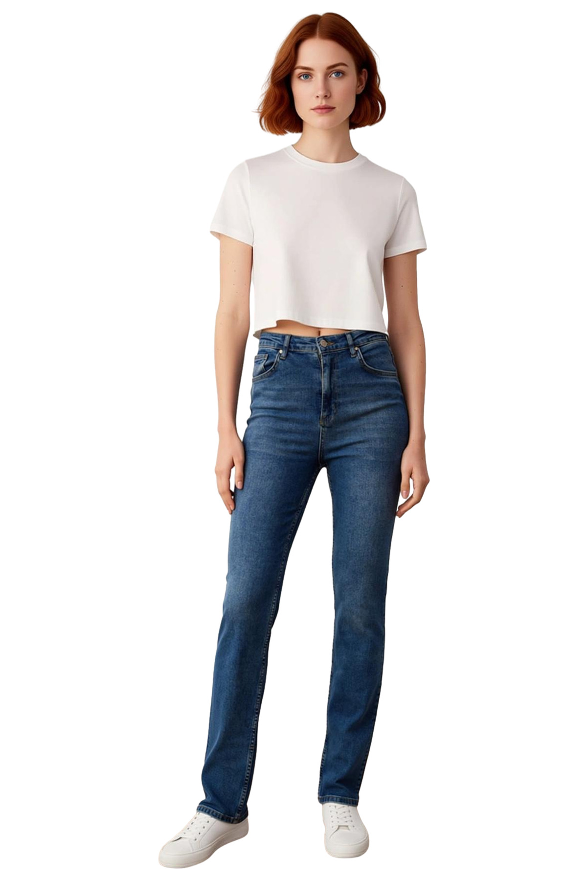 Kadın Yüksek Bel Flare Paça Yırtmaçlı Denim Pantolon Fonksiyonel Dayanıklı Kaliteli Modern