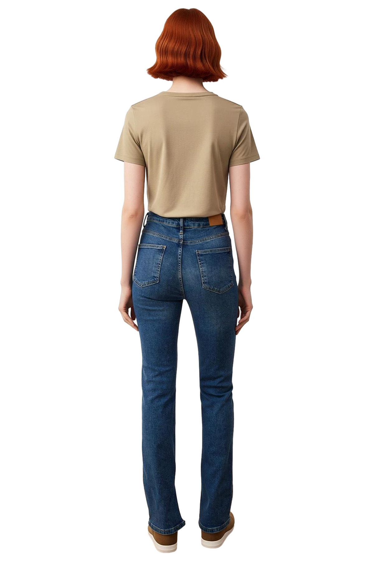 Kadın Yüksek Bel Flare Paça Yırtmaçlı Denim Pantolon Fonksiyonel Dayanıklı Kaliteli Modern