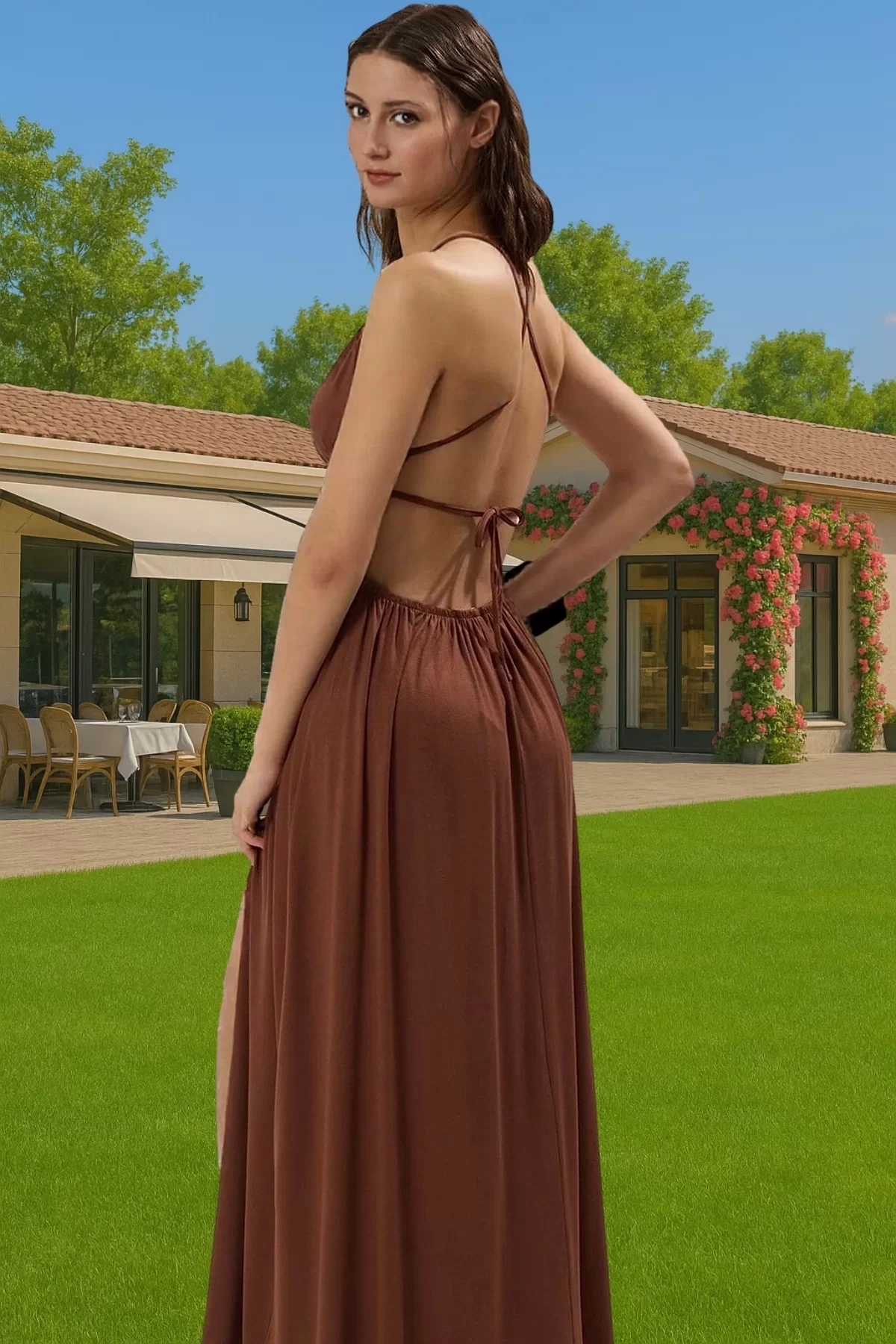 Kadın Maxi Dokuma Cut Out Tek Omuz Plaj Elbisesi Yazlık Rahat Kesim Yaz Aylarının Vazgeçilmezi