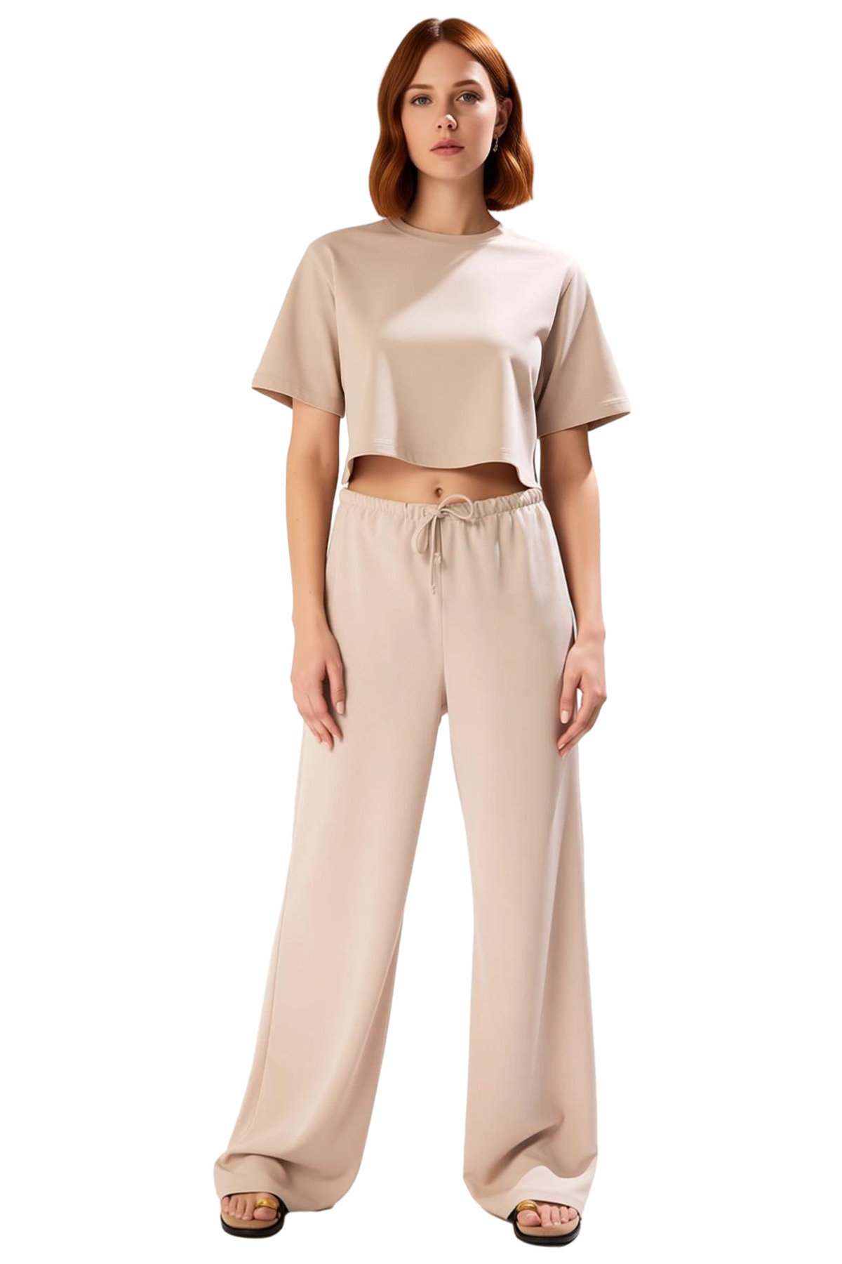 Kadın Moda Yüksek Bel Geniş Paça Straight Pantolon Bağlama Detaylı Günlük Kullanım Modern Tasarım