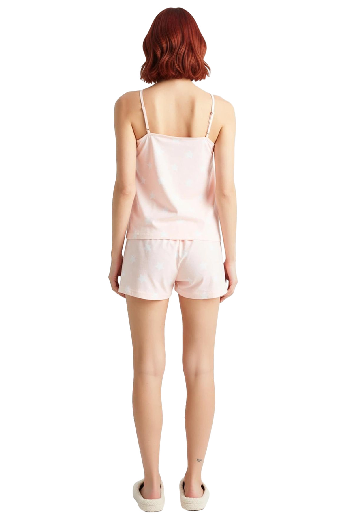 Kadın Yazlık %100 Pamuklu Yıldız Desenli Pijama Takımı Rahat Ve Şık Kullanım