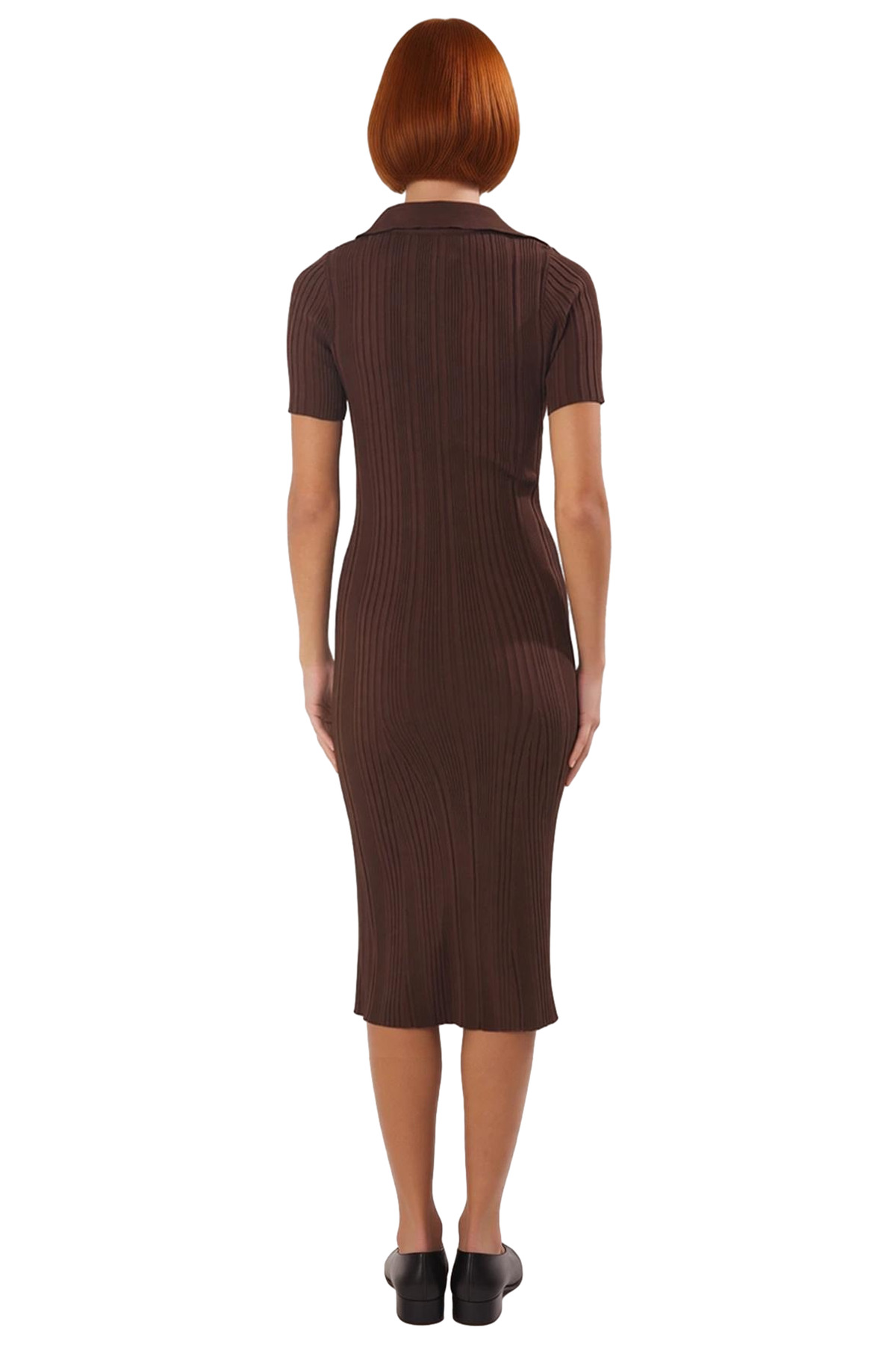 Kadın Kahverengi Bodycon Maxi Polo Yaka Standart Kısa Kollu Triko Elbise Günlük Şık Rahat İlkbahar