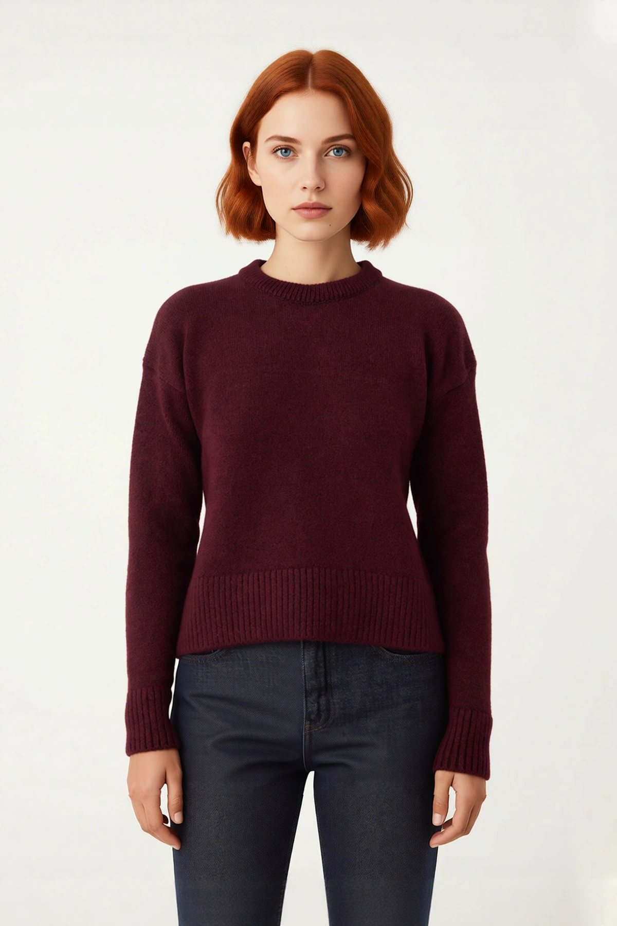 Kadın Oversize Crop Düşük Kol Bisiklet Yaka Düz Triko Kazak Kışlık Günlük Şıklık İçin Konforlu Bir