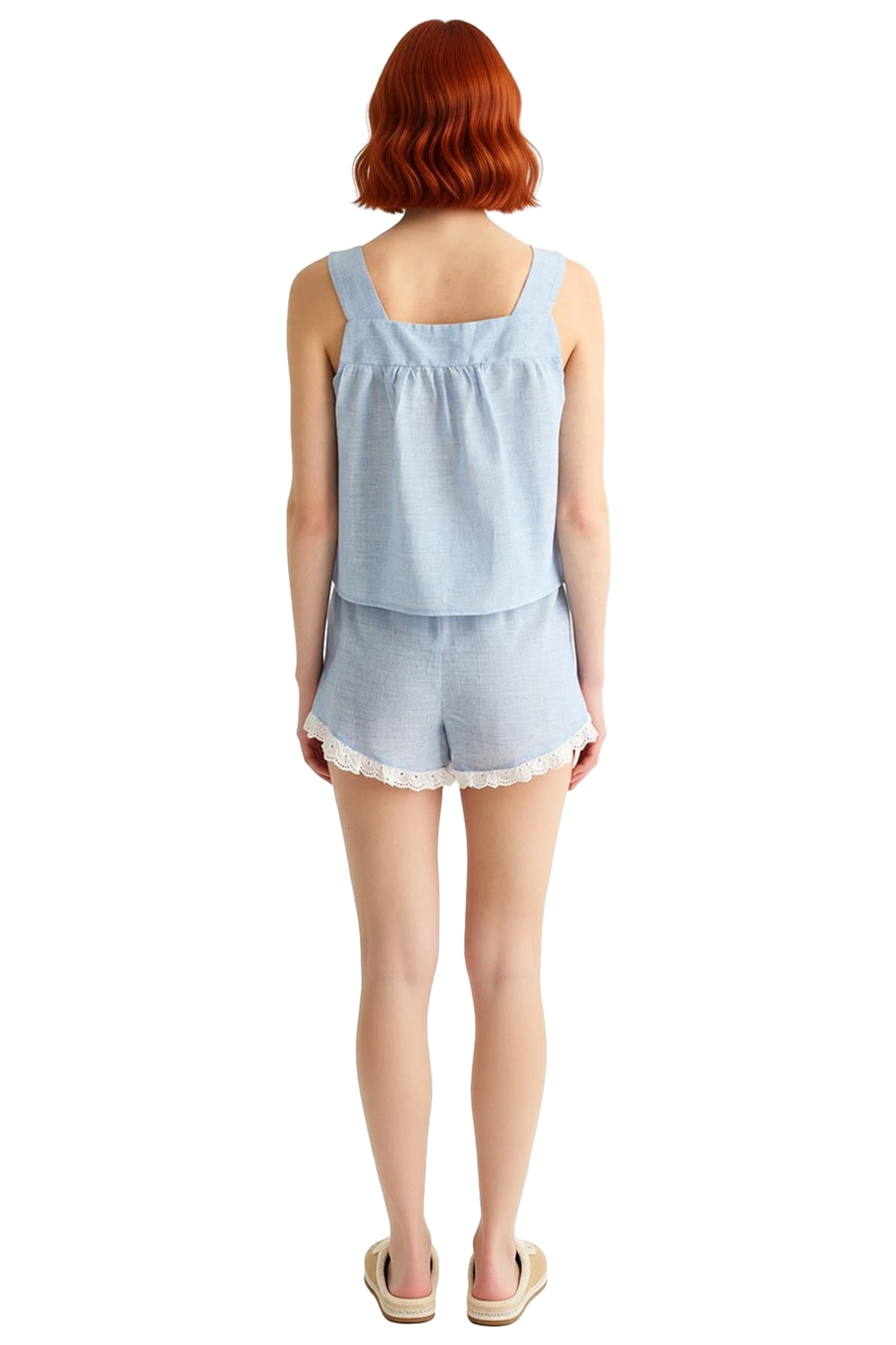 Kadın Pamuklu Pijama Takımı Regular Kalıp Dantelli Detaylar Şık Görünüm Dayanıklı Malzeme