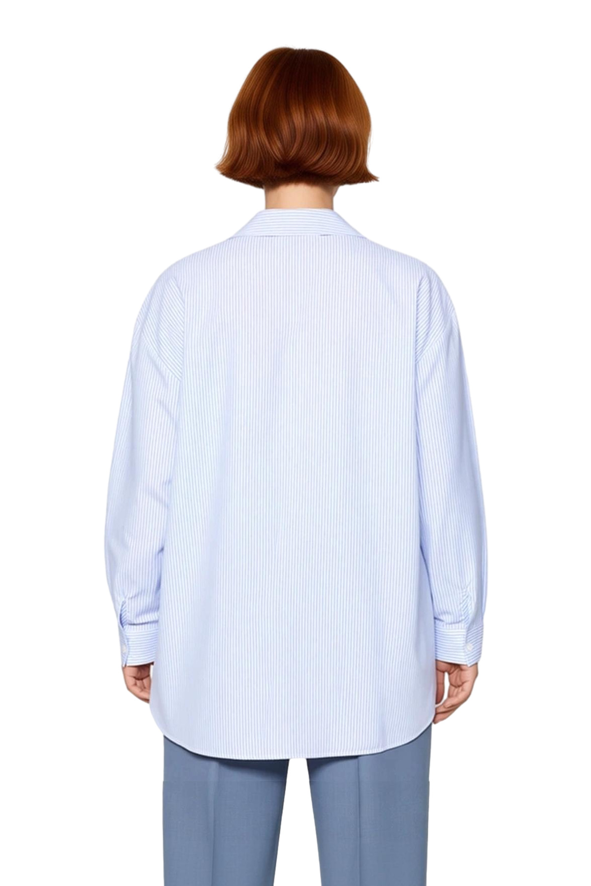 Kadın Oversize Kesim Çizgili Dokuma Gömlek Uzun Kollu ve Modern Bir Görünüm Sunar Kaliteli